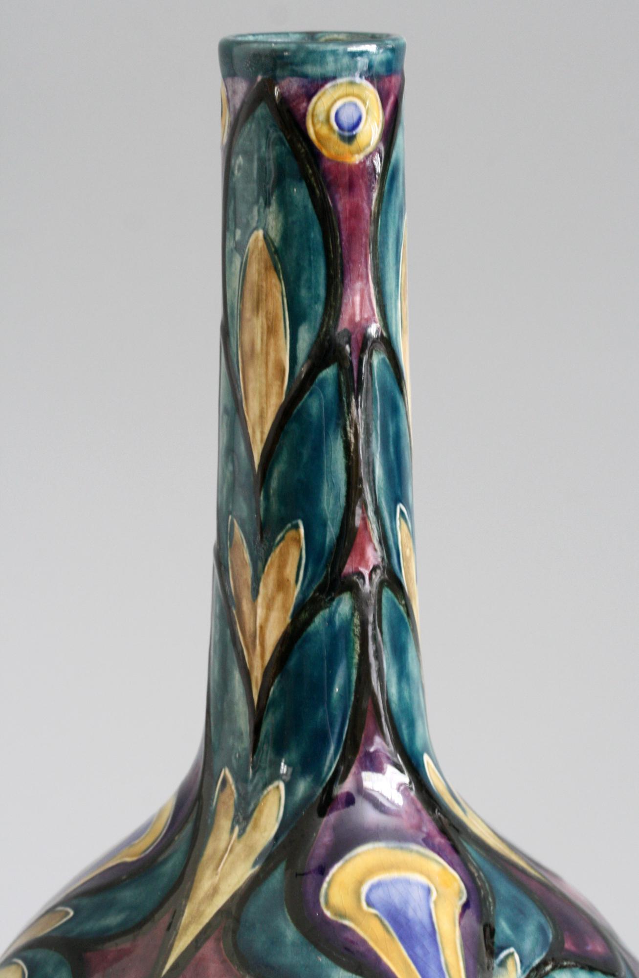 George Cartlidge Morris Ware Art Deco Hand Painted Pottery Vase For Sale 3