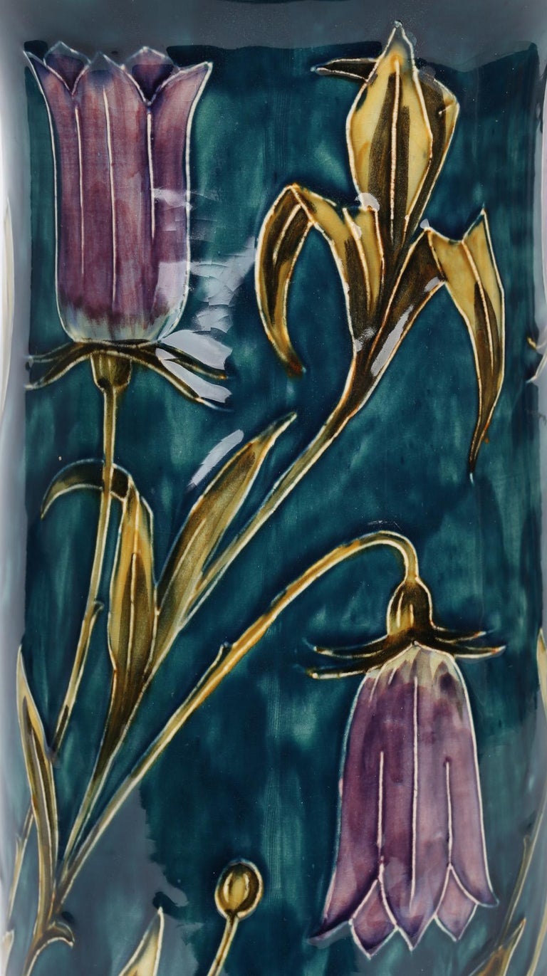 Hand-Painted George Cartlidge Morris Ware Large Art Deco Flowering Harebells Vase For Sale