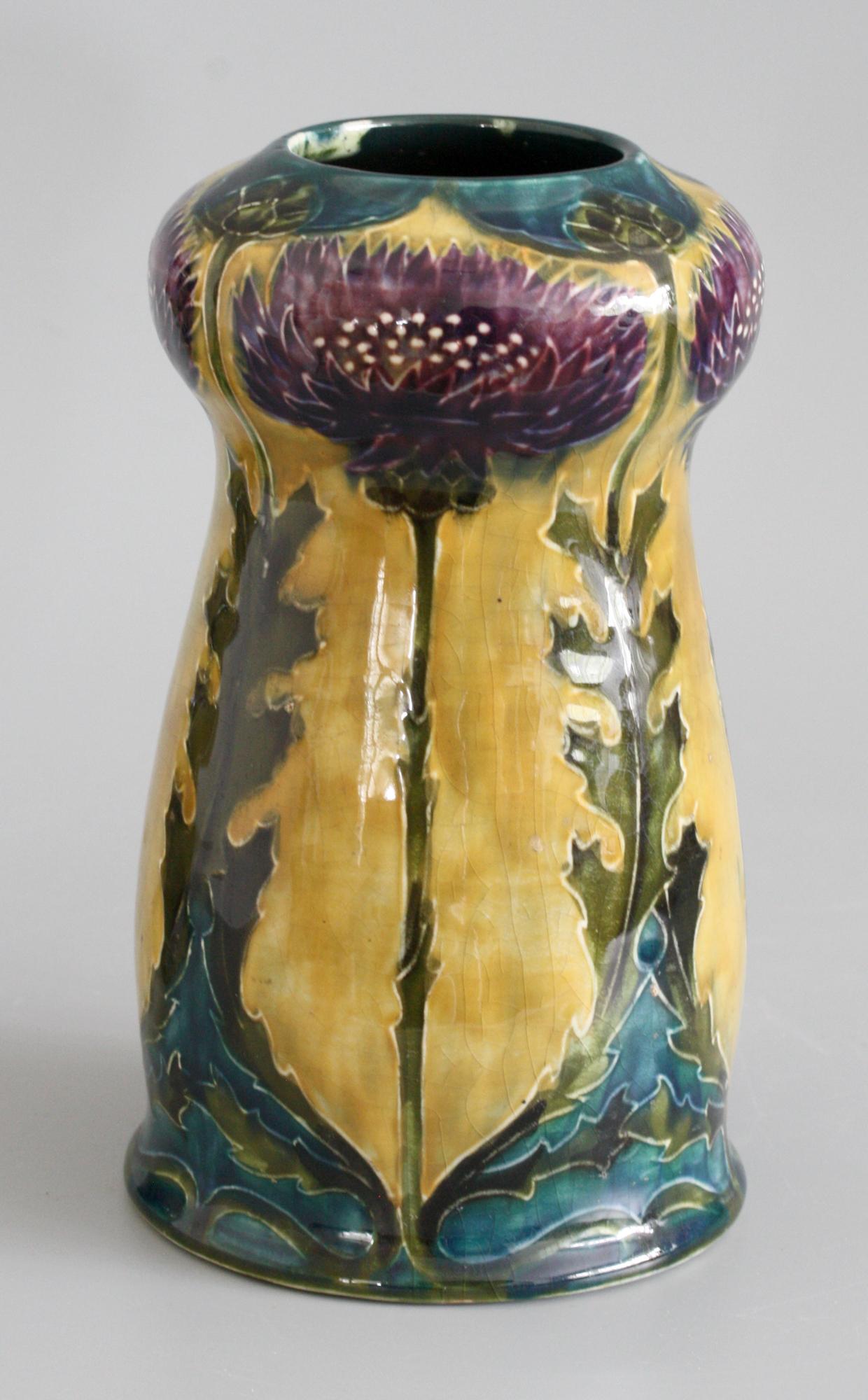 George Cartlidge Pair Hancock Morris Ware Art Deco Pottery Vases with Thistles 4