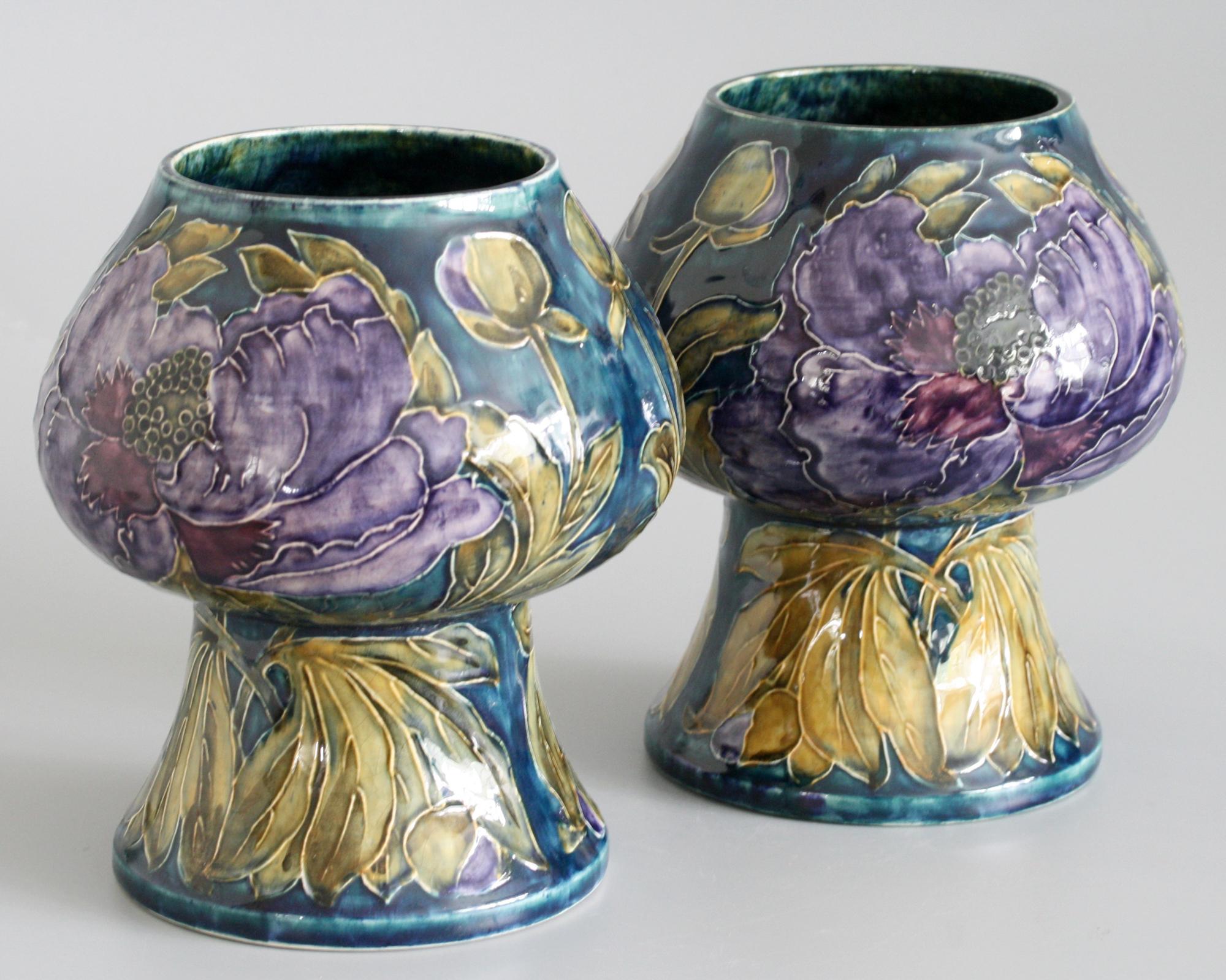 Paar George Cartlidge Hancock Morris Ware Art Deco Vasen mit Mohnblumen bemalt im Angebot 5