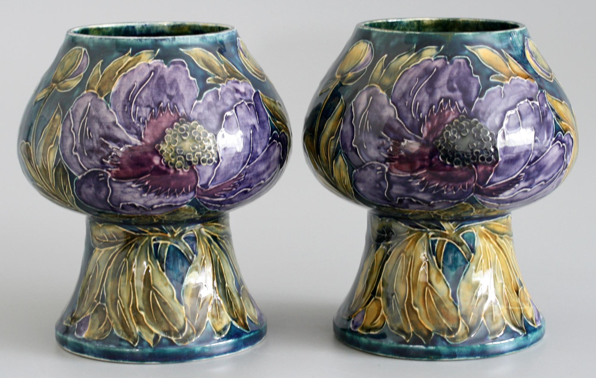 Paar George Cartlidge Hancock Morris Ware Art Deco Vasen mit Mohnblumen bemalt im Angebot 6