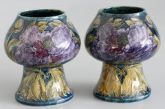 George Cartlidge Pair of Hancock Morris Ware Art Deco Vases Painted with Poppies
