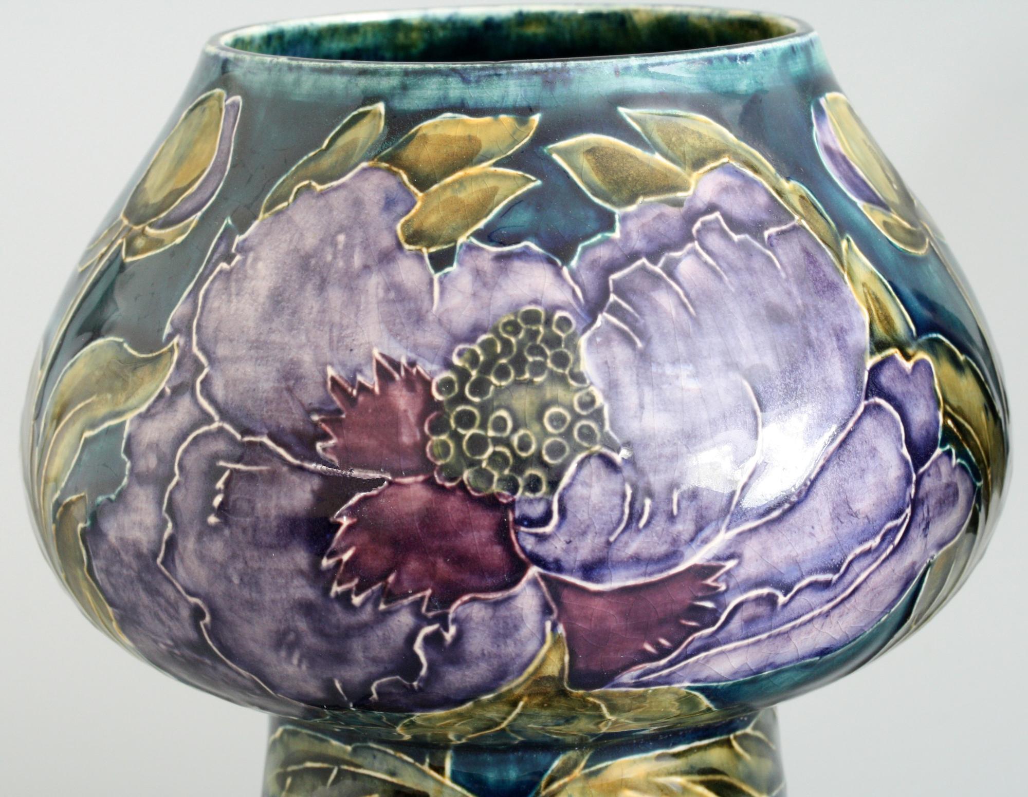 Paar George Cartlidge Hancock Morris Ware Art Deco Vasen mit Mohnblumen bemalt (Englisch) im Angebot