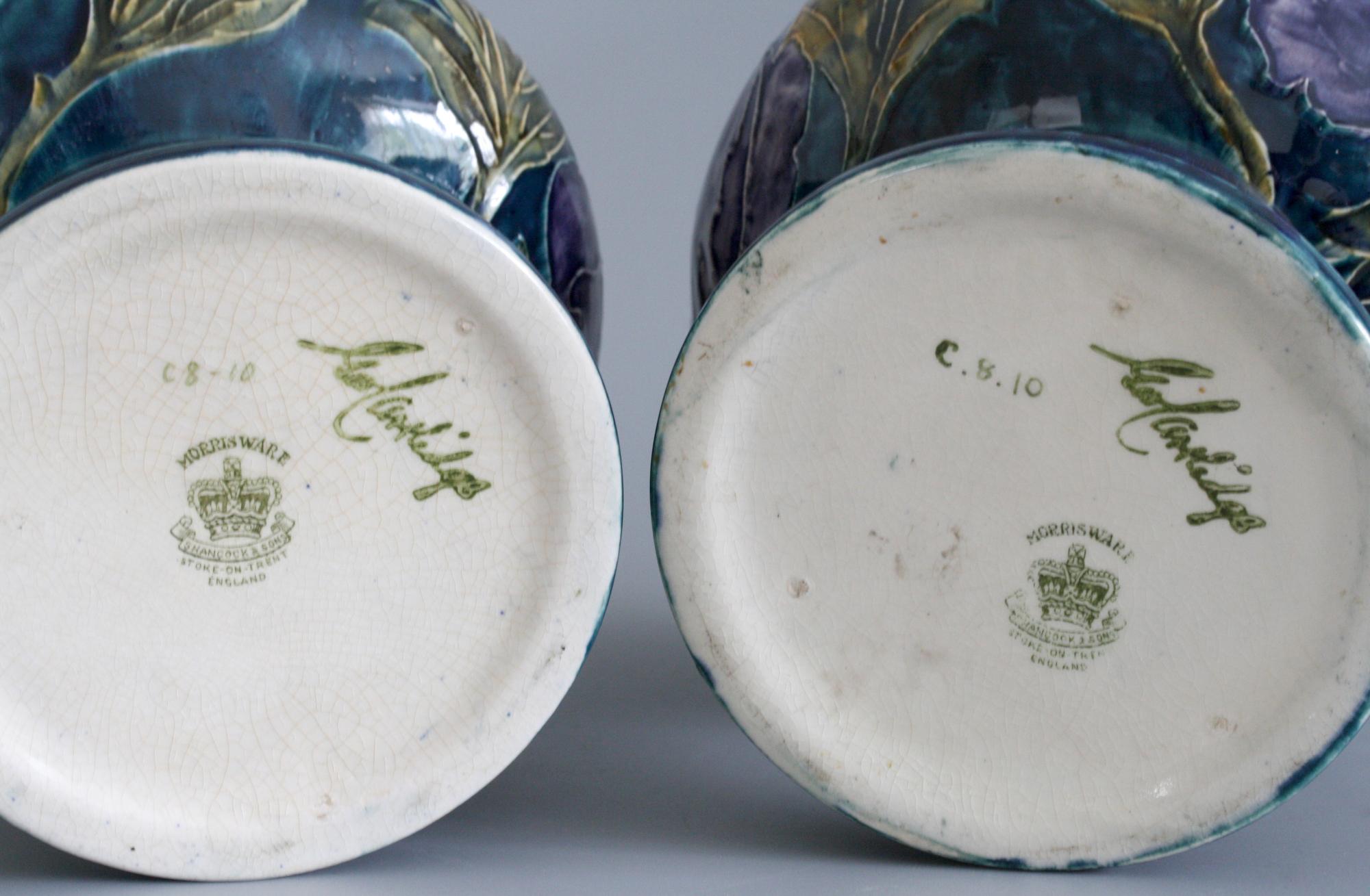 Paar George Cartlidge Hancock Morris Ware Art Deco Vasen mit Mohnblumen bemalt (Frühes 20. Jahrhundert) im Angebot