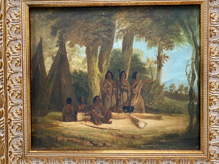 19th century painting of Native Americans - Historical Genre America Wigwam - Hudson River School Painting by George Catlin