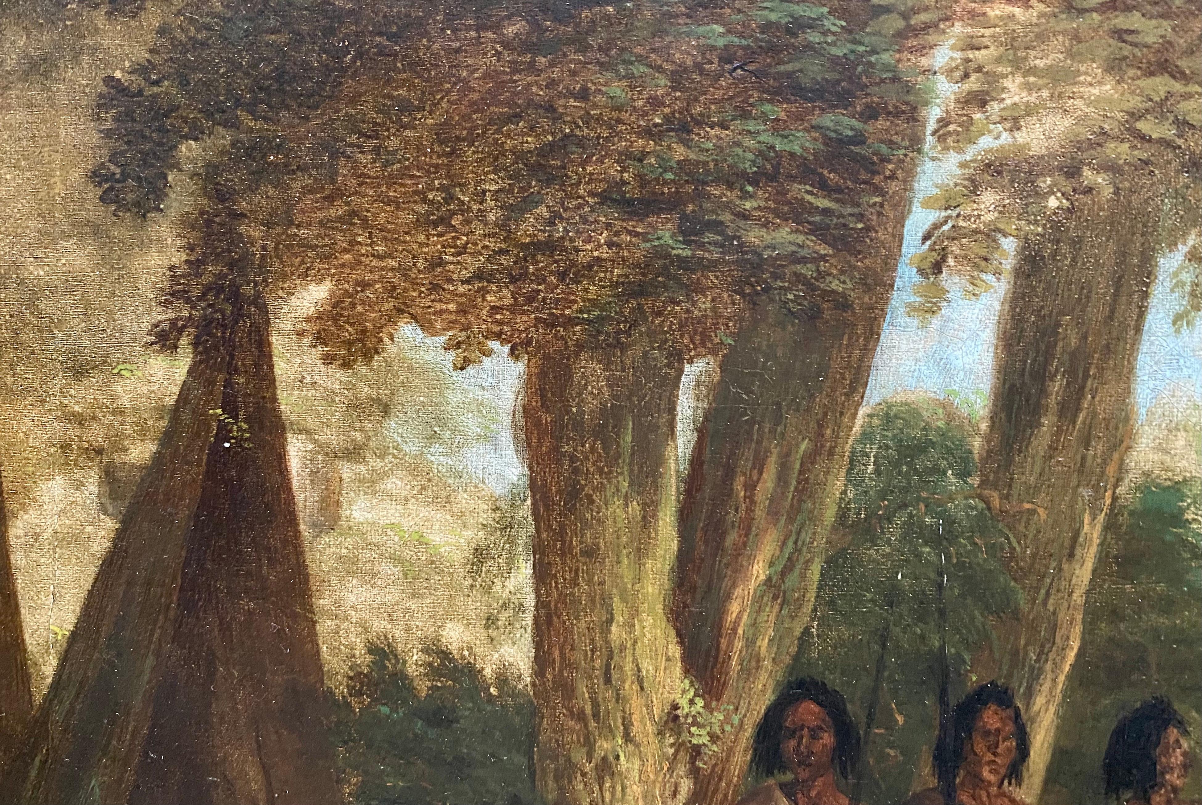 19th century painting of Native Americans - Historical Genre America Wigwam - Hudson River School Painting by George Catlin