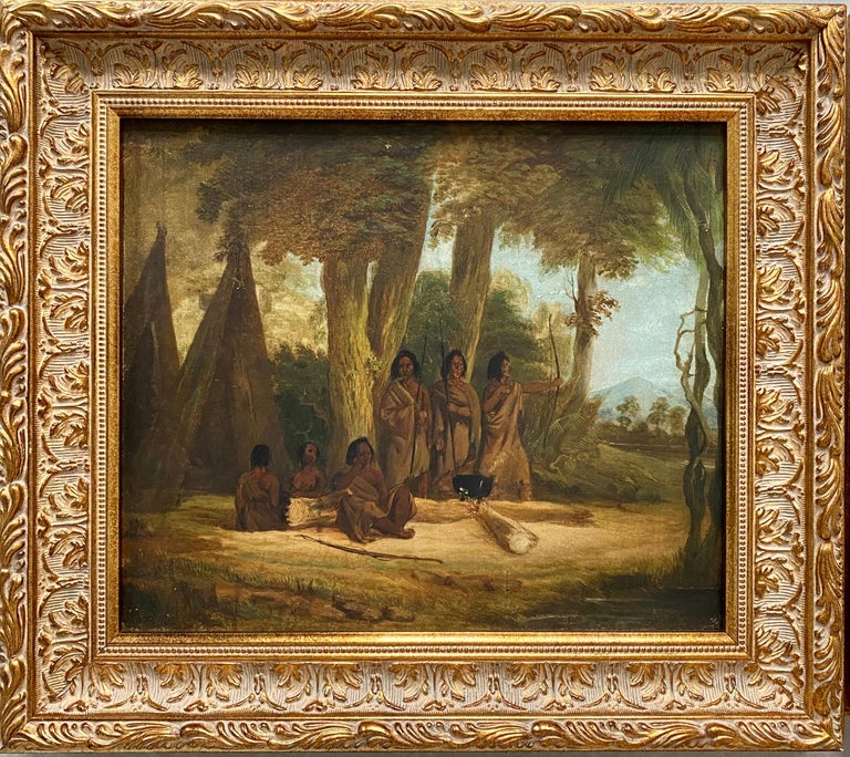 George Catlin Landscape Painting - 19th century painting of Native Americans - Historical Genre America Wigwam