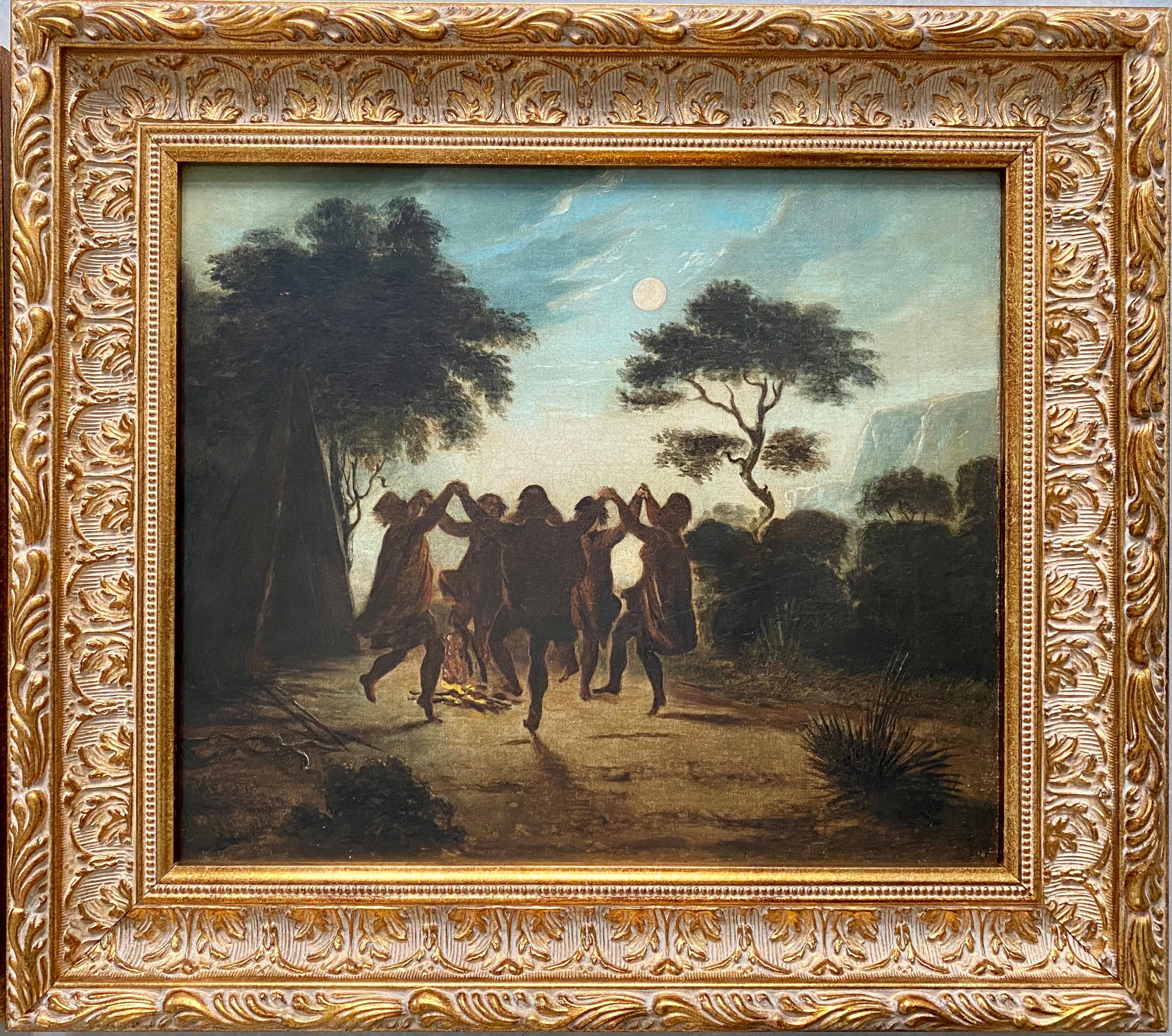 19th century painting of Native Americans - Historical Genre America Wigwam Moon