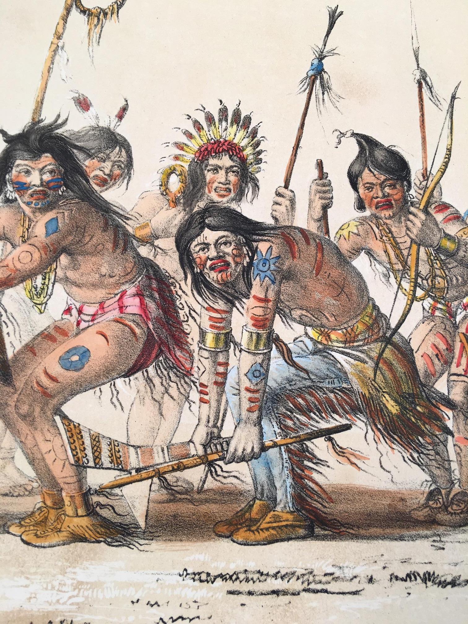 Lithograph  from George Catlin's  North American Indian Portfolio, hand-coloured, by John McGahey, printed by Day & Haghe. Wove paper. Image size: 11 x 16 1/2 inches. From Catlin's  historic 