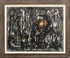 1950s Signed Abstract Oil & Metal Foil on Board Textured Painting 'Warlock'