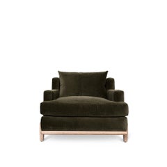 Brian Paquette x Lawson-Fenning, George Lounge Chair, Oak & Velvet Armchair