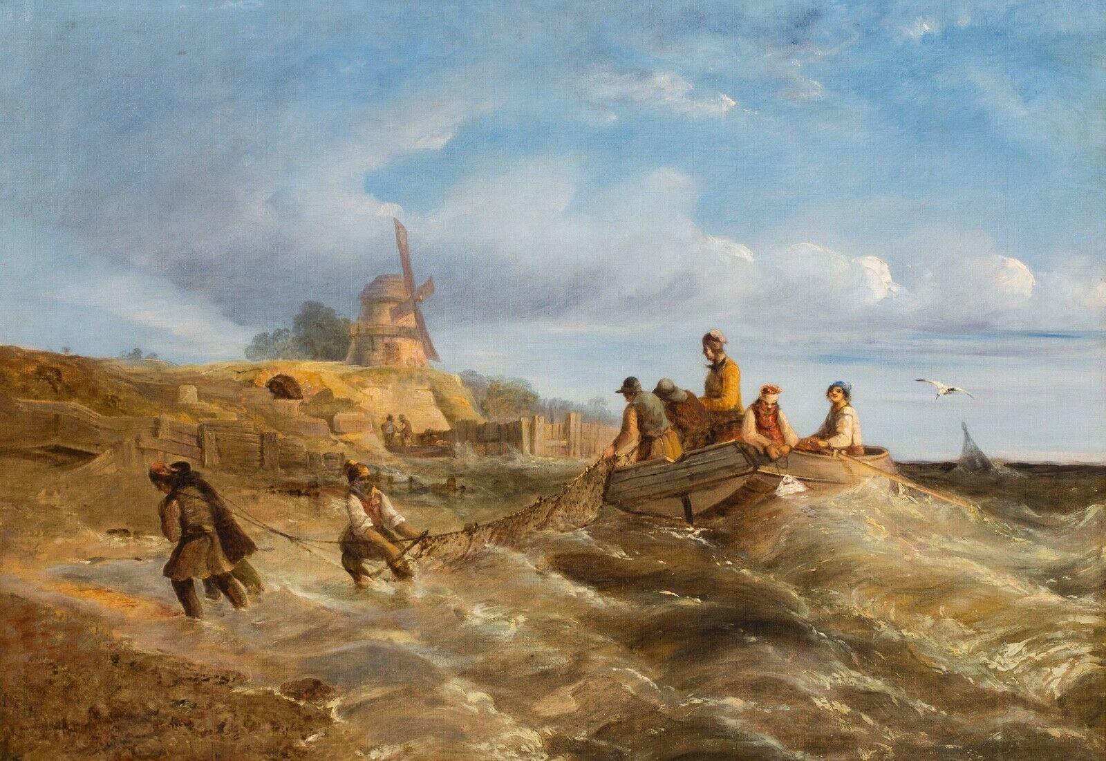 George Chambers Landscape Painting - Bringing In The Nets, 19th Century