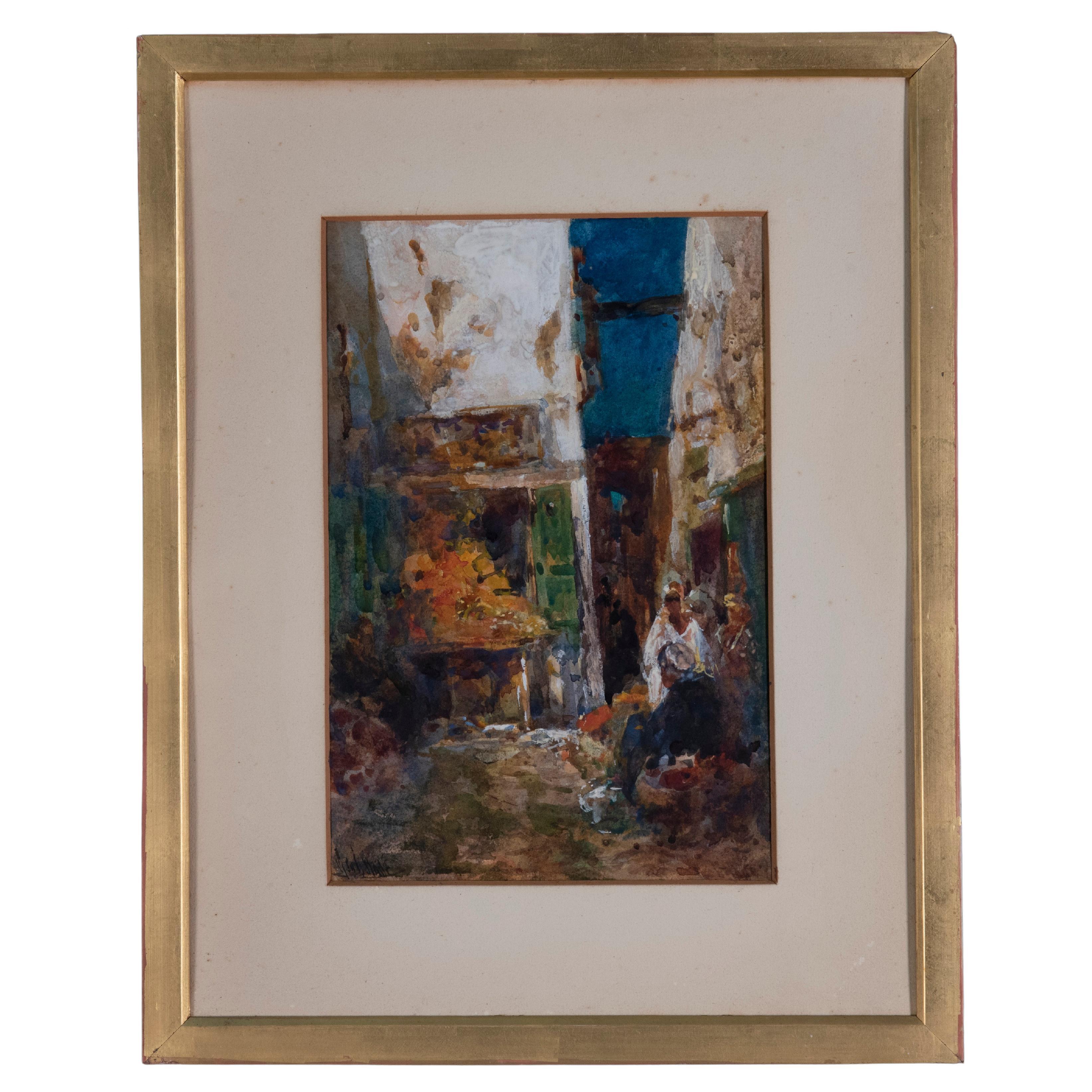 Important watercolor painting of Orientalist subject representing market scene in Tangier by the great English artist George Charles Haité Signed lower left and inscribed on the back 

Dimensions without frame 
cm 17.5 x 26.6

George Charles Haité