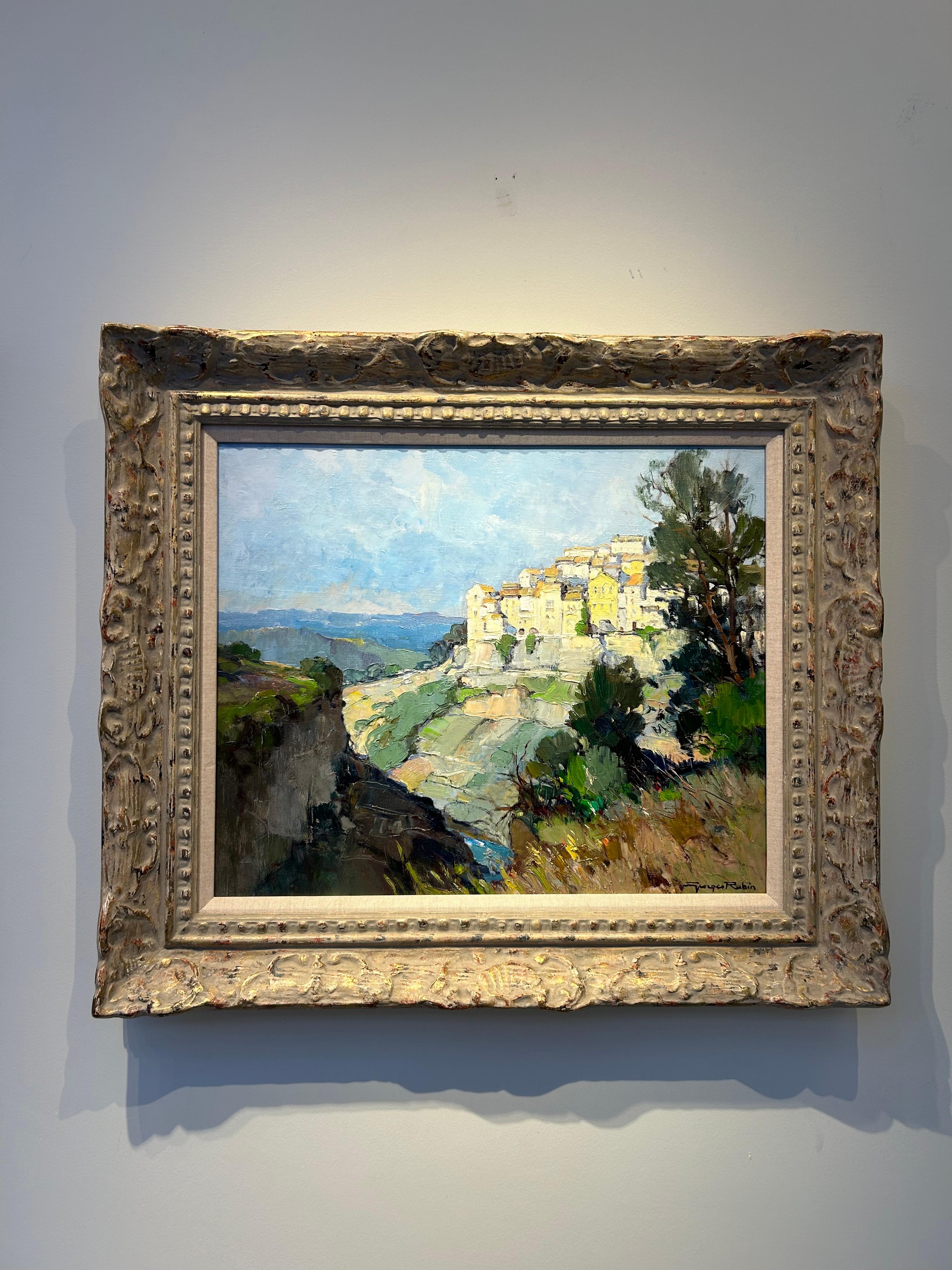 Les Gorges du Loup et Village de Tourette, peinture de paysage de France - Painting de George Charles Robin