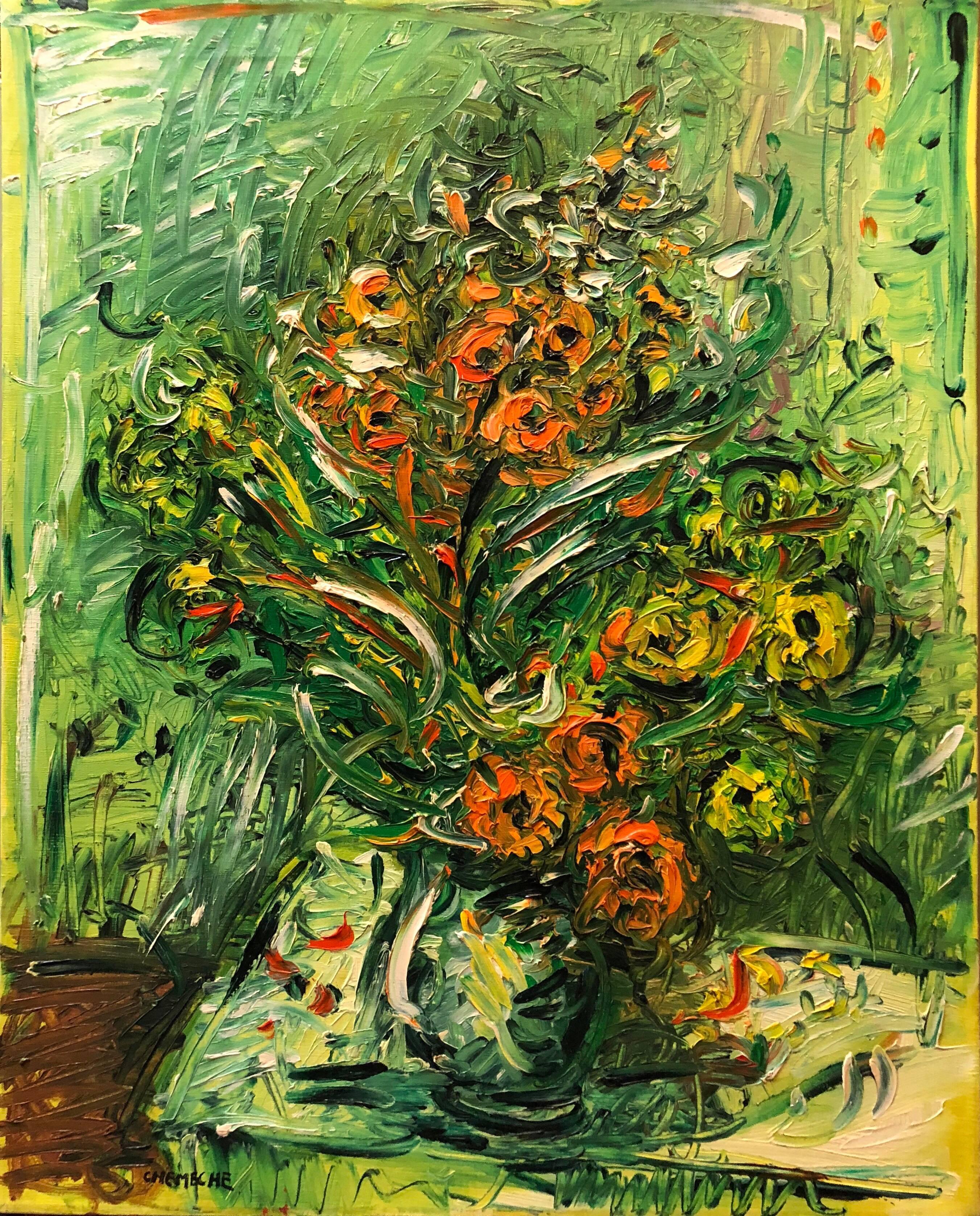 George Chemeche Still-Life Painting - Expressionist French Israeli Floral Painting Chelsea Hotel Modernist 