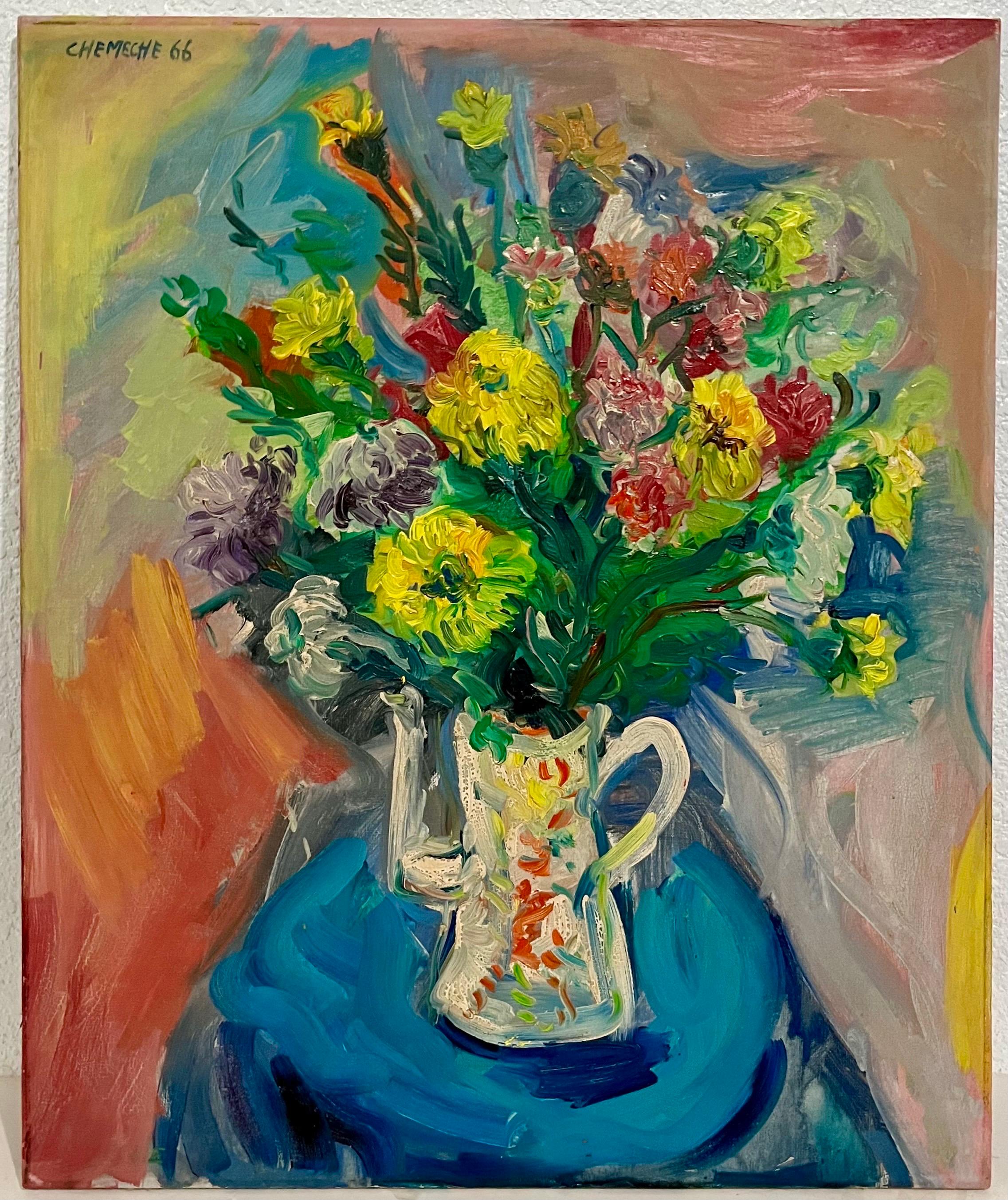 Expressionist French Israeli Modern Oil Painting Chelsea Hotel, George Chemeche im Angebot 1