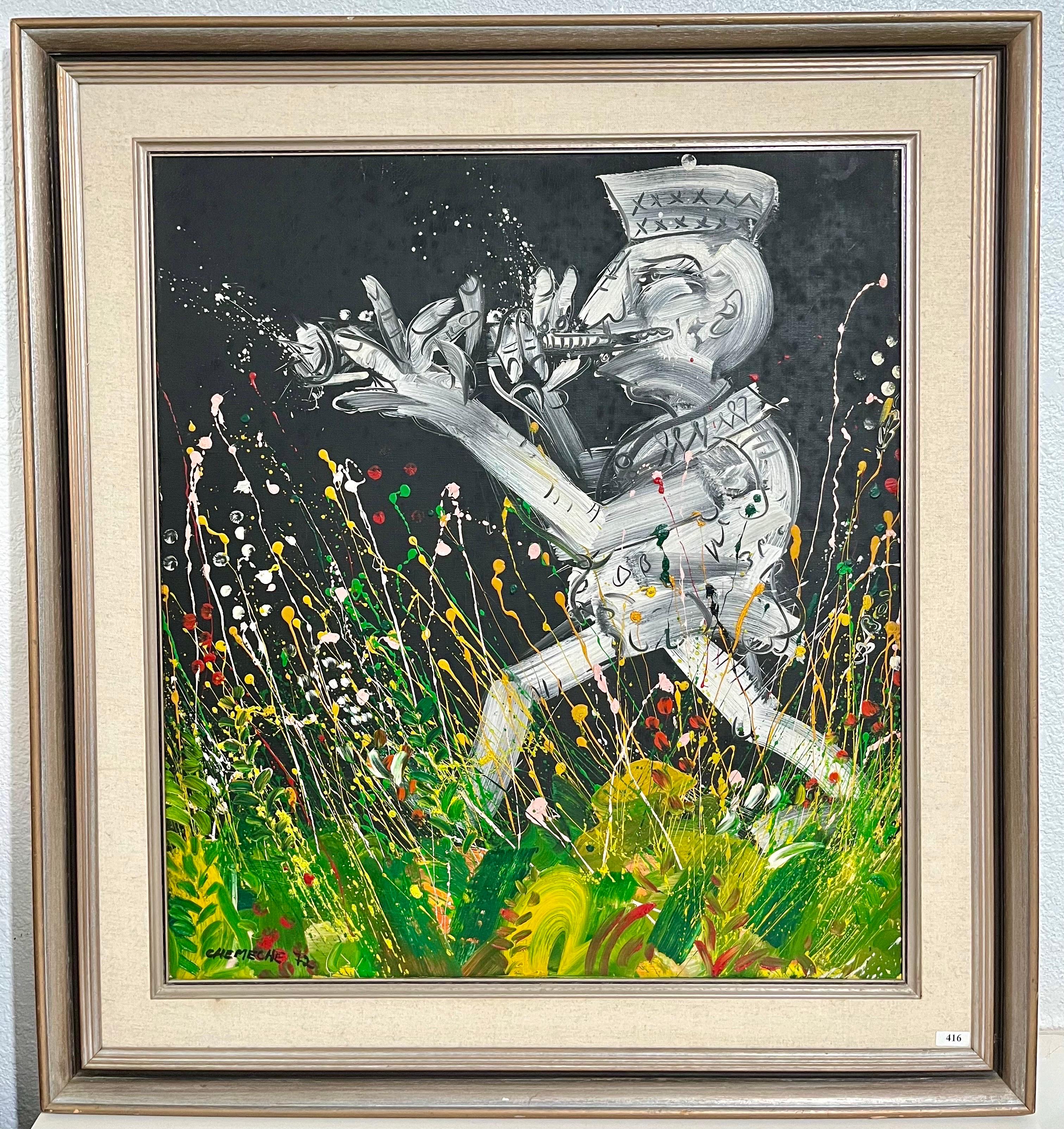 Expressionistisches Judaica Französisch Israeli Modernistische Kunst Ölgemälde Rabbiner, Musiker – Painting von George Chemeche