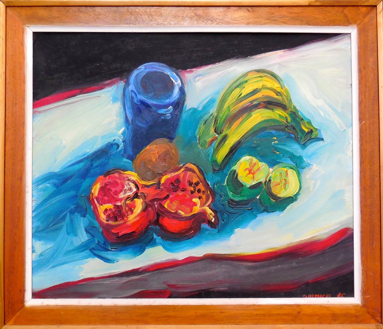 Still-Life Painting George Chemeche - Nature morte sur table avec fruits