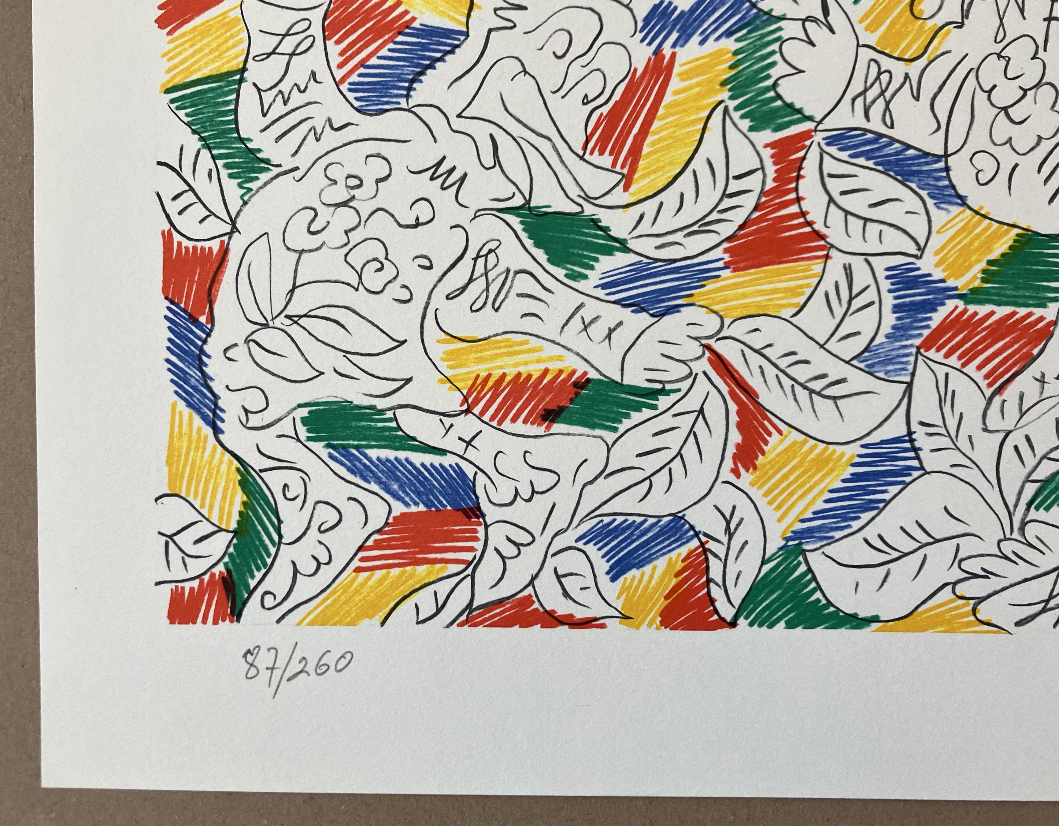 Dancing Ducks in Rot, Gelb, Grün, Blau,  (Sonstige Kunststile), Print, von George Chemeche
