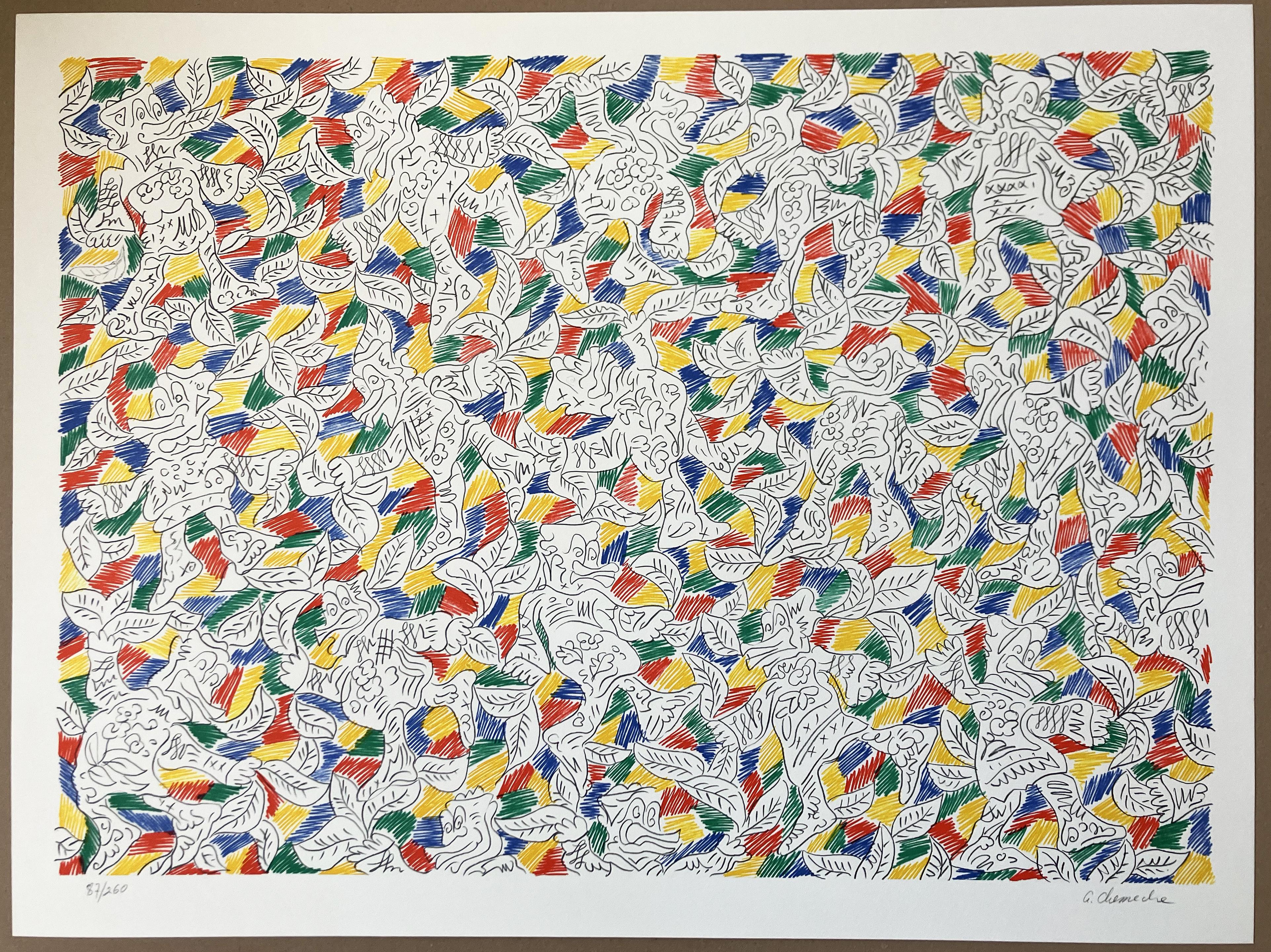 George Chemeche Figurative Print – Dancing Ducks in Rot, Gelb, Grün, Blau, 