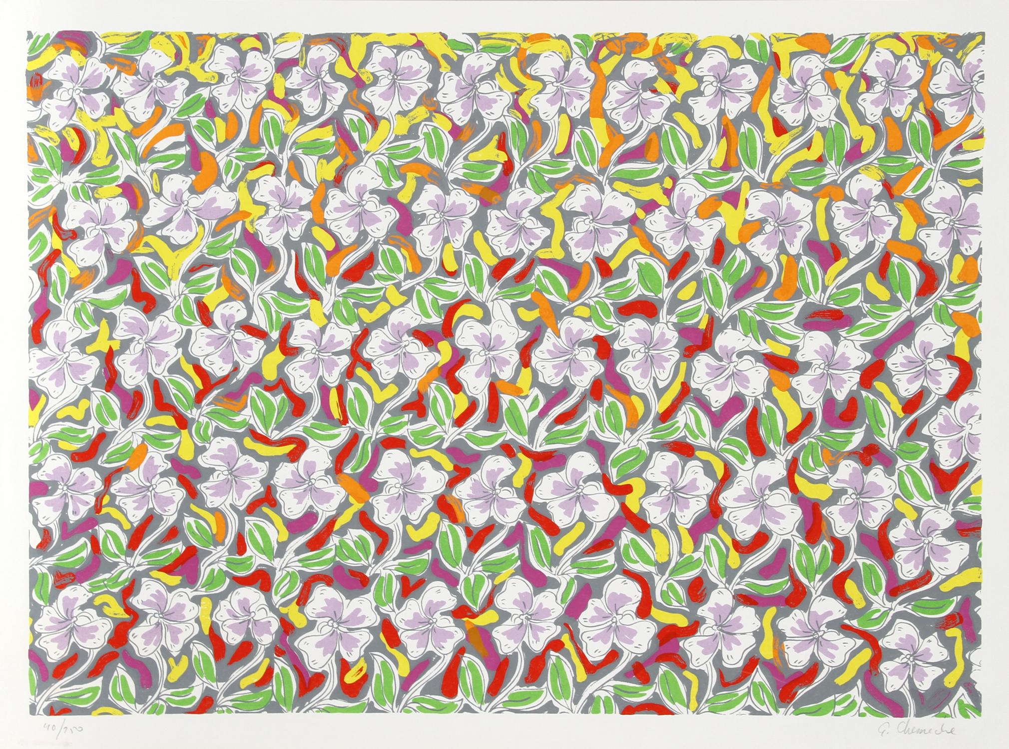 George Chemeche Figurative Print - Pattern Field, Flower Silkscreen by Chemeche