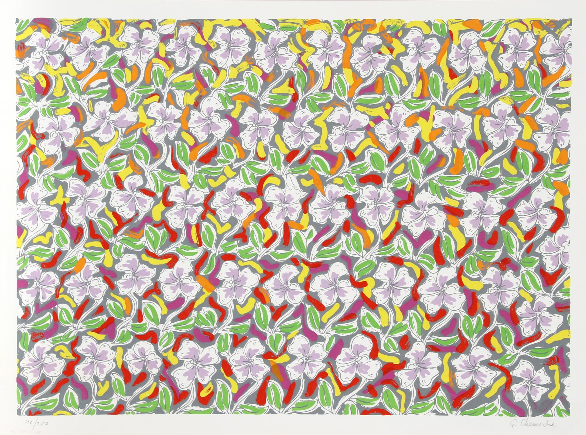Figurative Print de George Chemeche - Patrón Campo, Flor Serigrafía de Chemeche