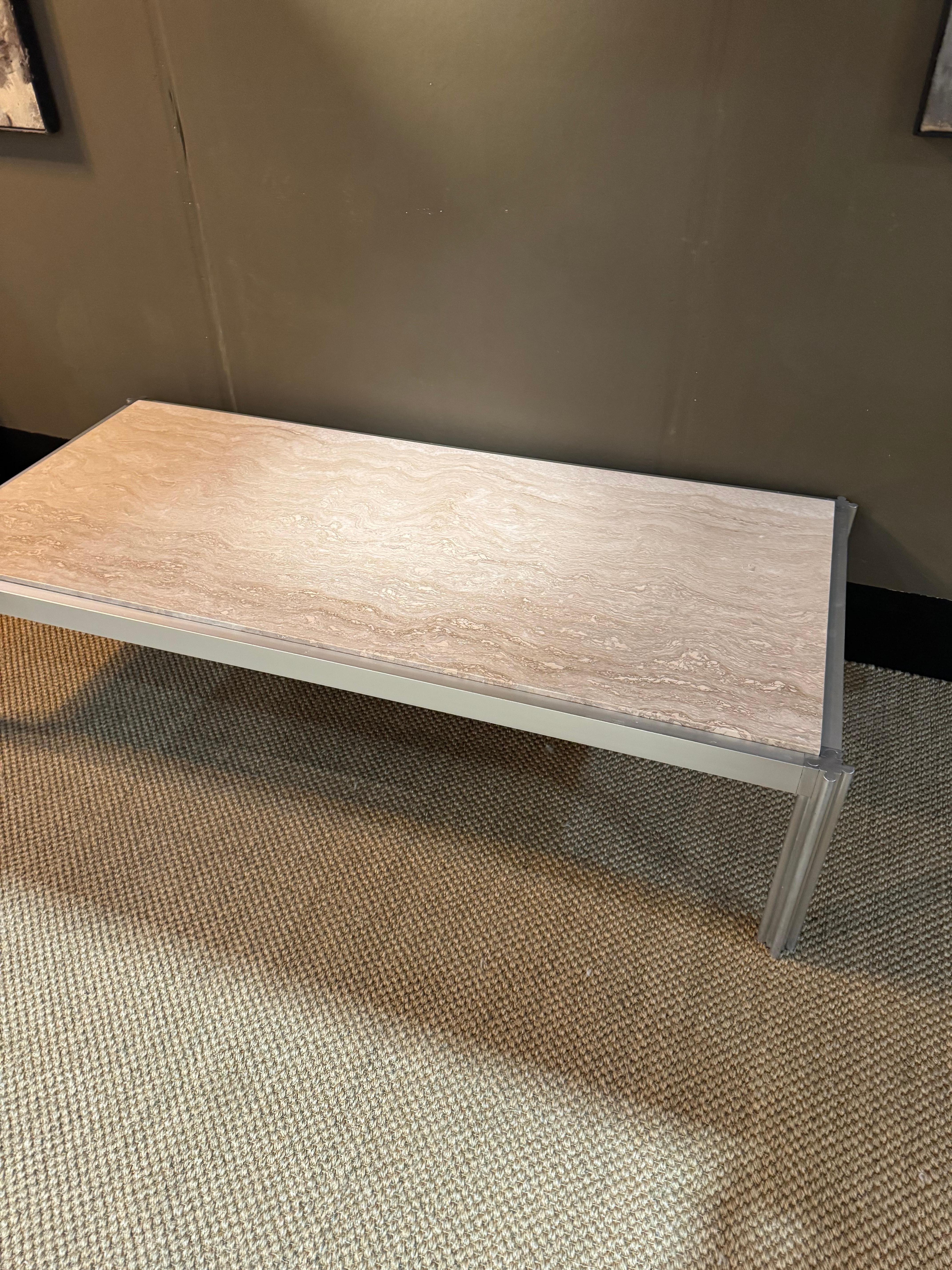 French George Ciancimino large travertine and aluminium coffee table For Sale