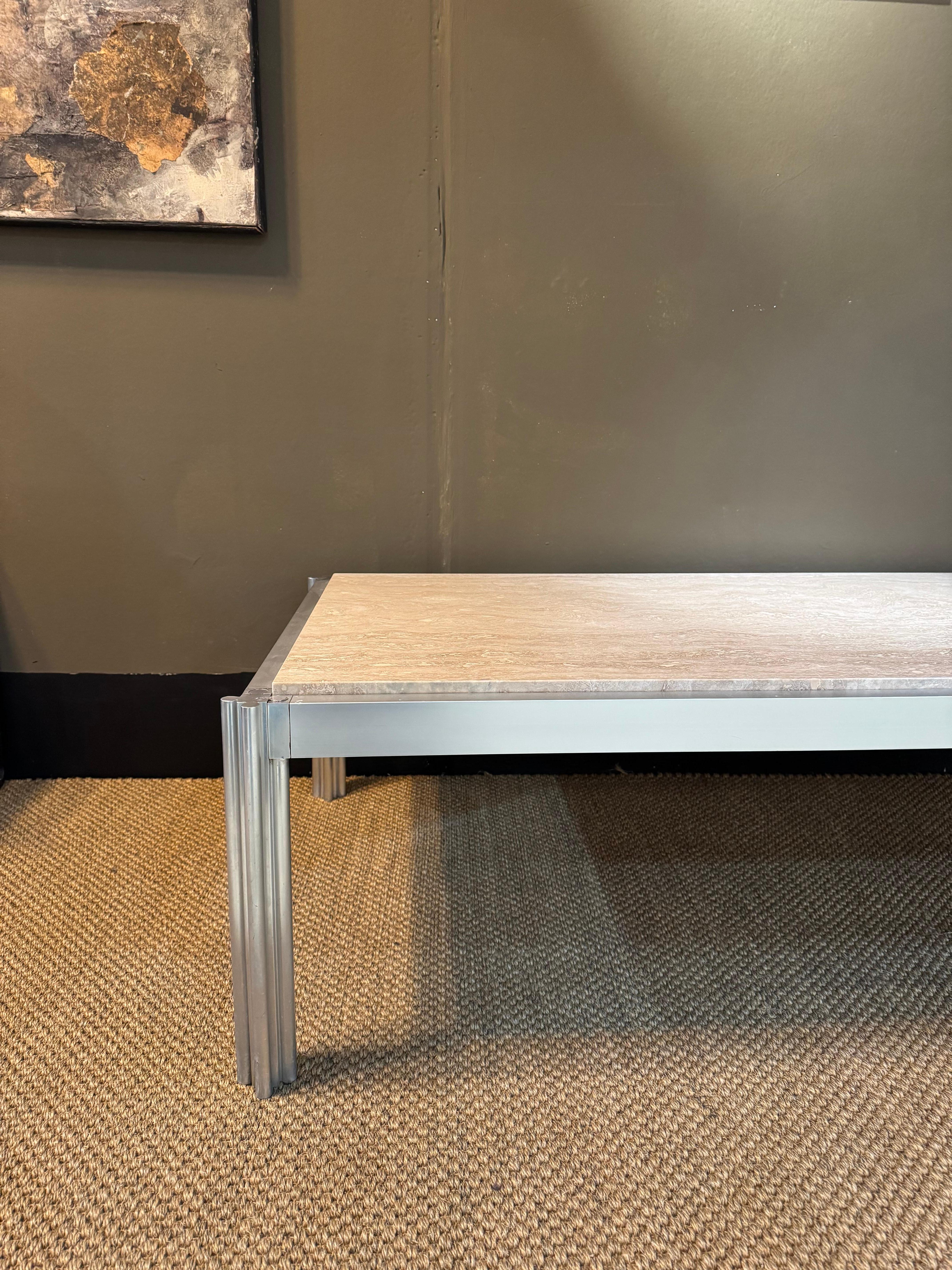 George Ciancimino large travertine and aluminium coffee table In Good Condition For Sale In London, GB