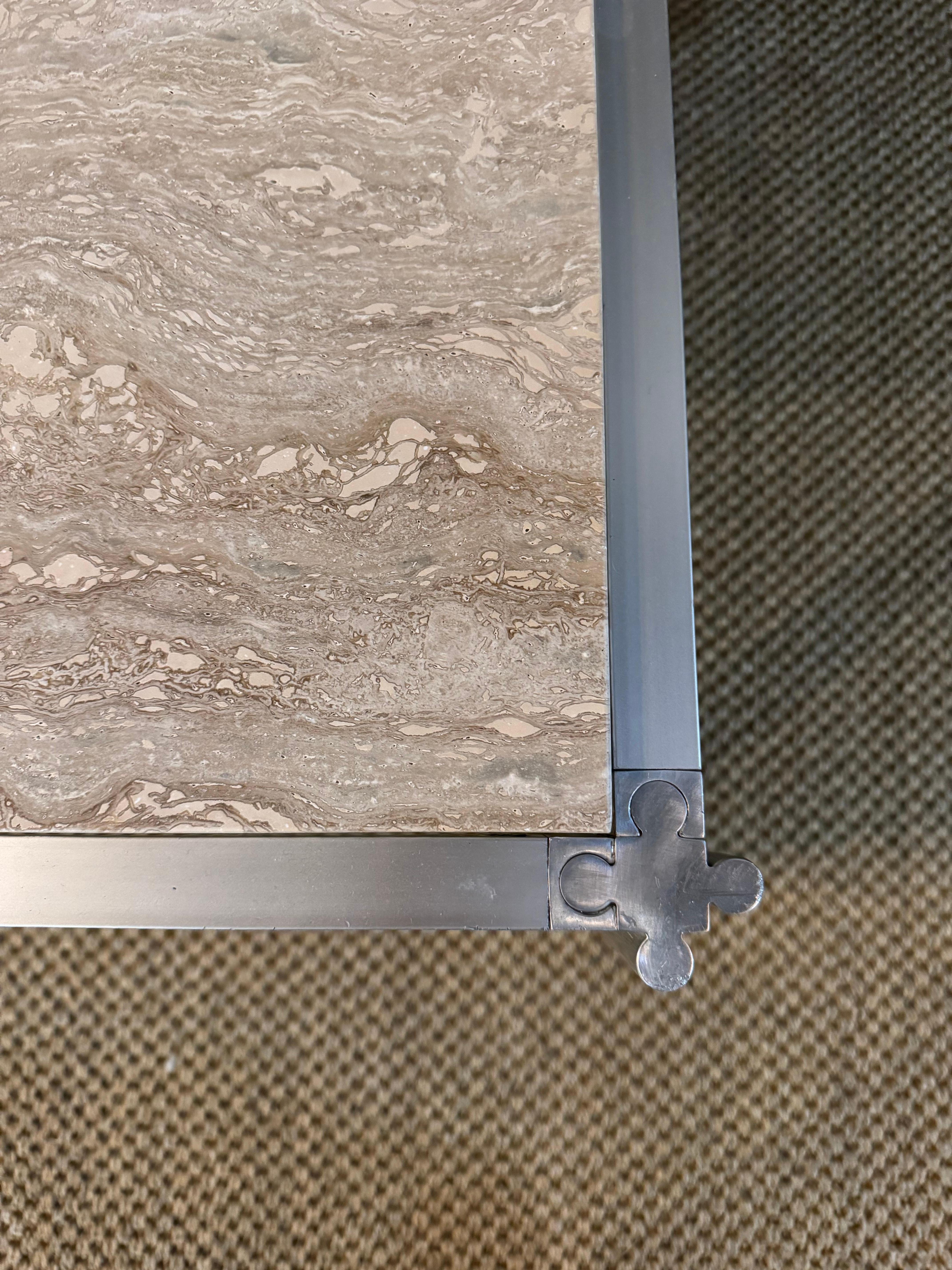 20th Century George Ciancimino large travertine and aluminium coffee table For Sale