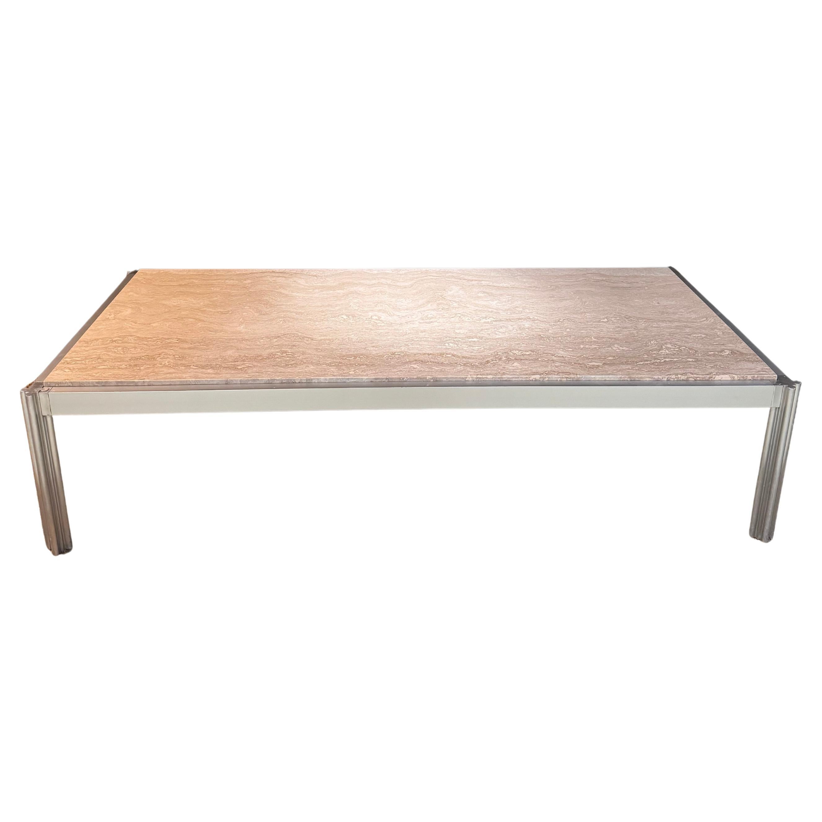 George Ciancimino großer Couchtisch aus Travertin und Aluminium