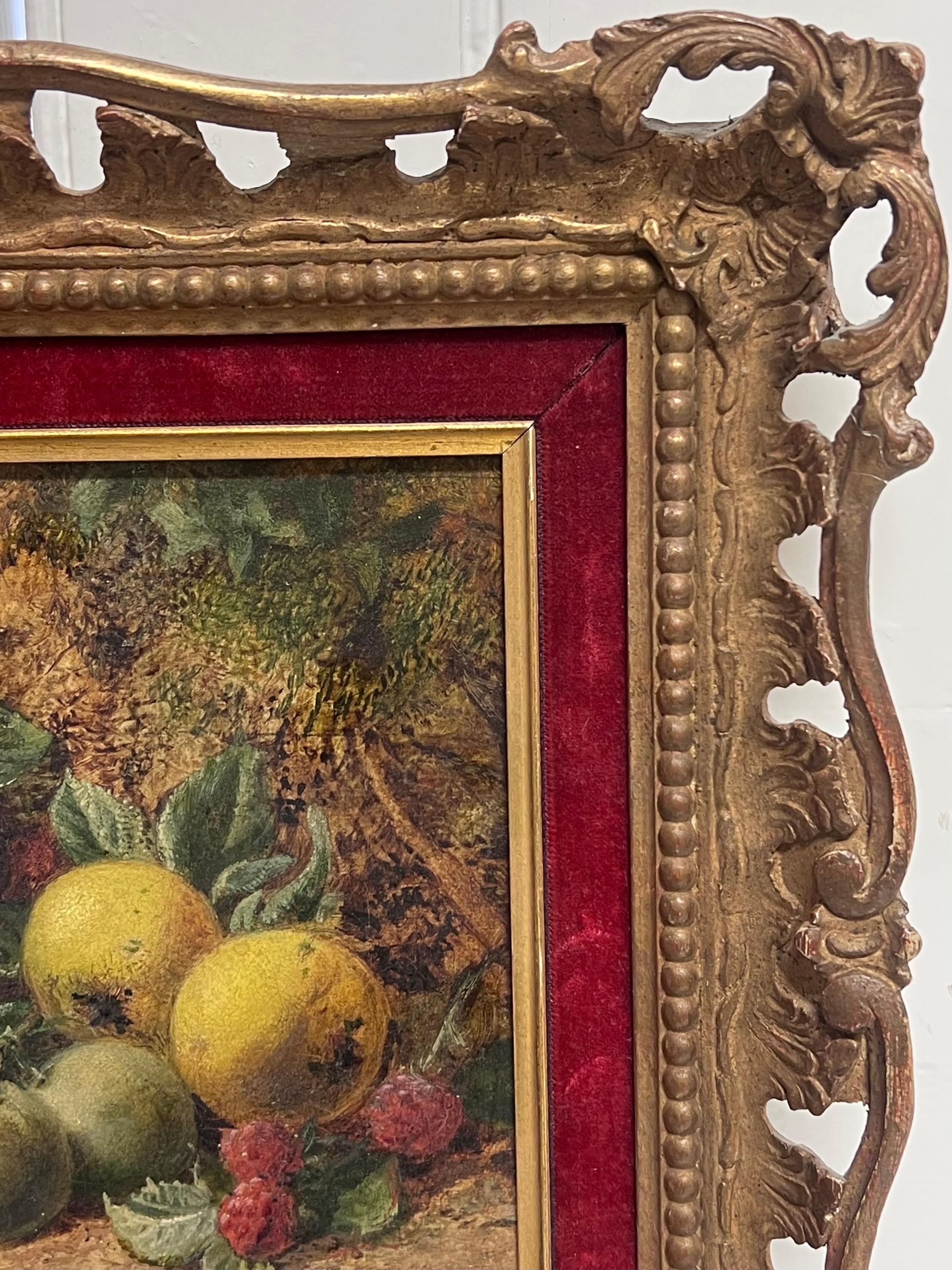 Fine Victorian English Still Life Oil Painting Fruit on the Ground Beautiful For Sale 7