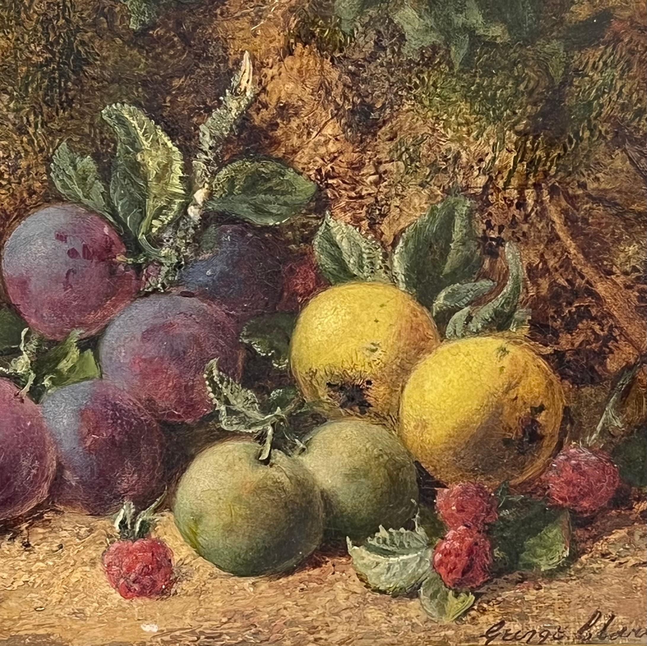 Fine Victorian English Still Life Oil Painting Fruit on the Ground Beautiful - Brown Still-Life Painting by George Clare