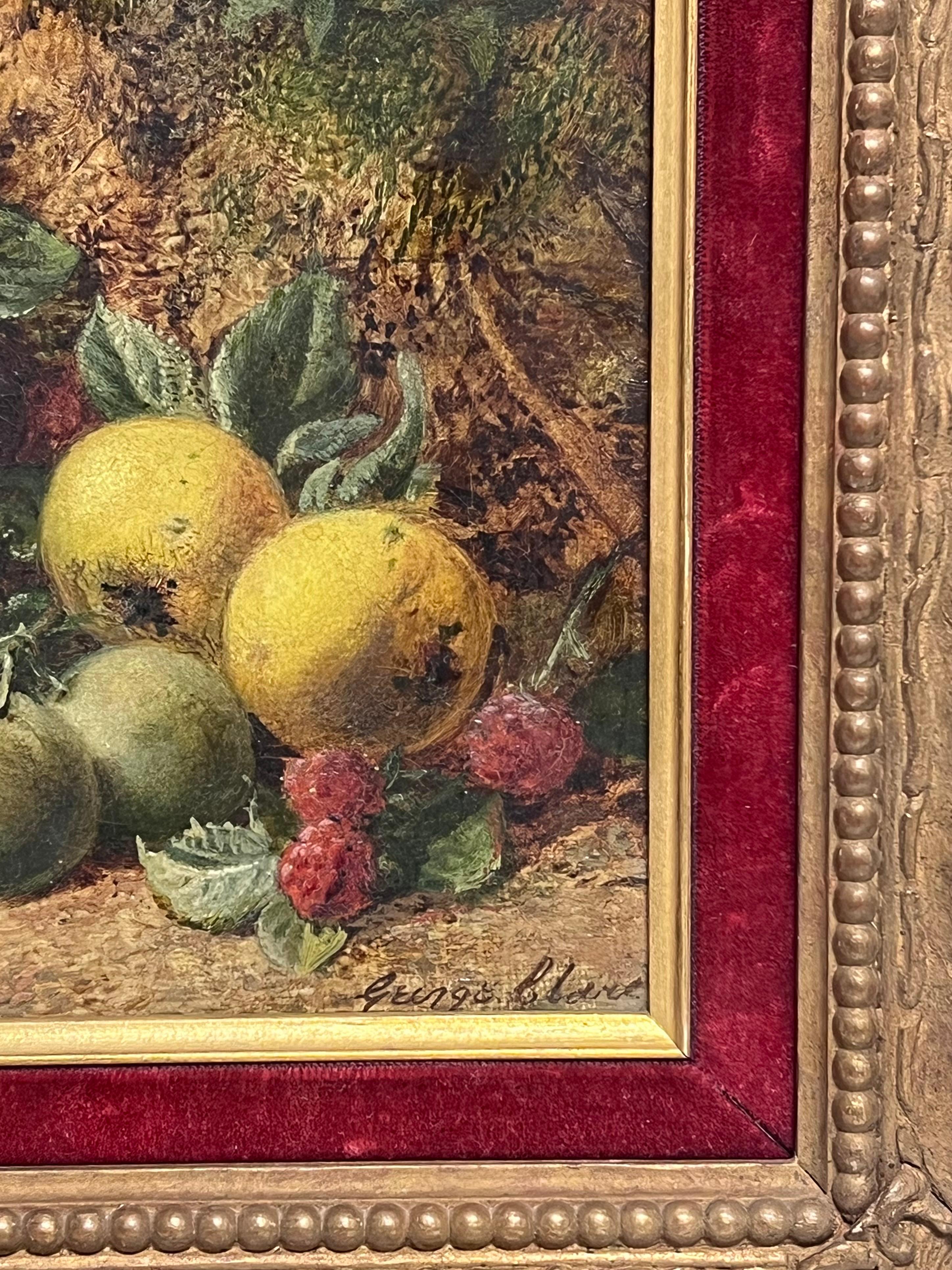 Still Life of Fruit
by George Clare (1830-1900) *see notes below
signed oil on canvas, framed
framed: 12 x 14 inches
canvas : 7 x 9 inches
Provenance: private collection, UK
Condition: very good condition

George Clare lived and died in Barnet,