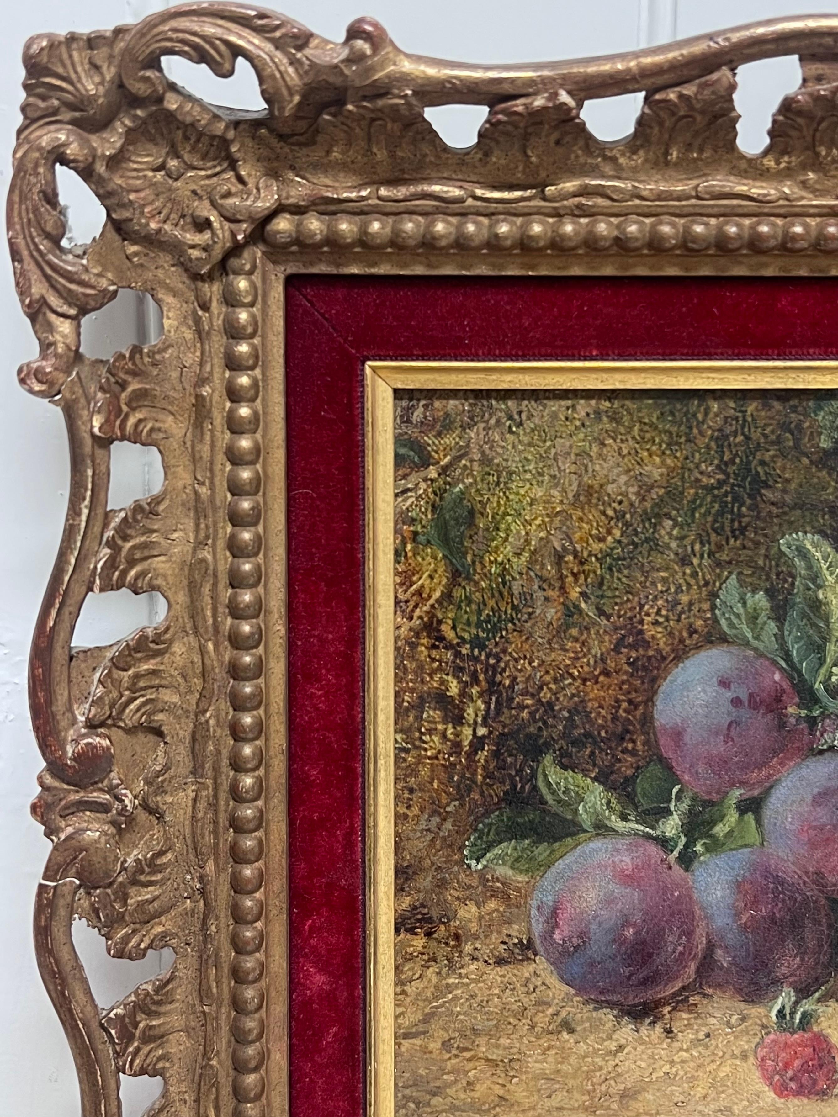 Fine Victorian English Still Life Oil Painting Fruit on the Ground Beautiful For Sale 6