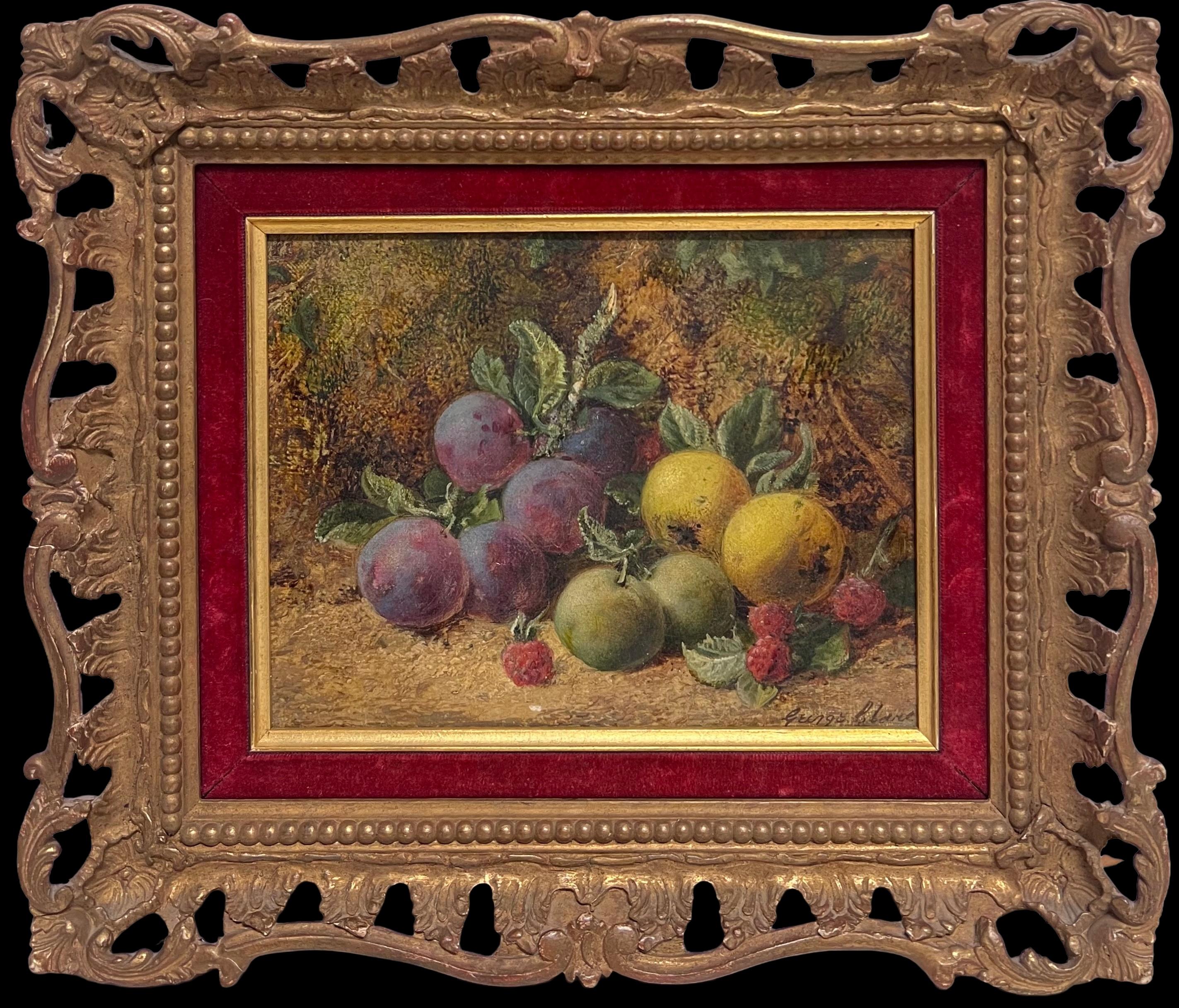George Clare Still-Life Painting - Fine Victorian English Still Life Oil Painting Fruit on the Ground Beautiful