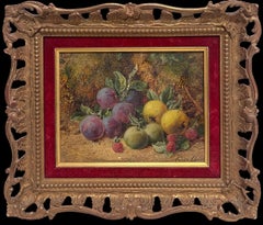 Antique Fine Victorian English Still Life Oil Painting Fruit on the Ground Beautiful