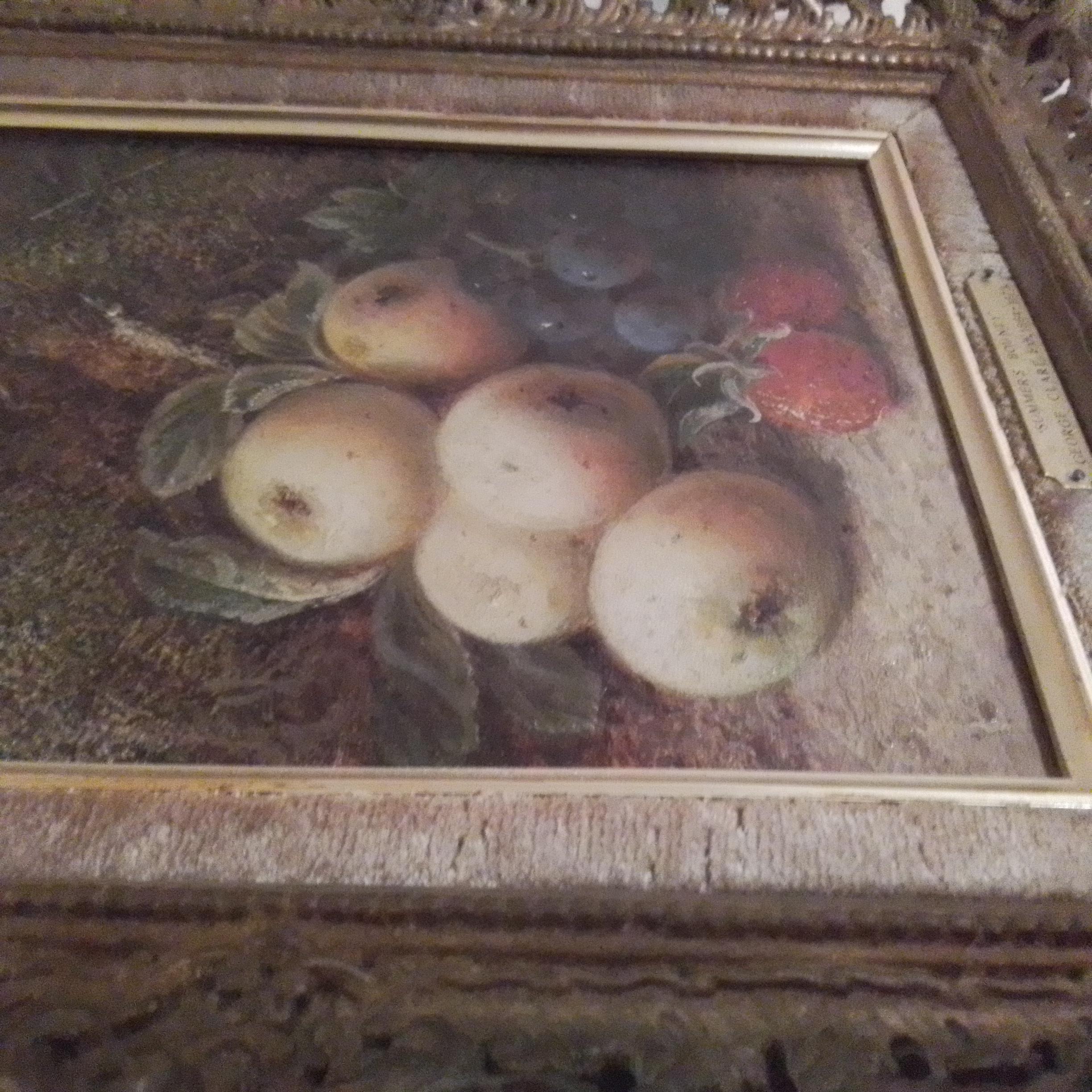 Vintage oil painting by Vincent Clare - fruit and apples oil signed For Sale 1
