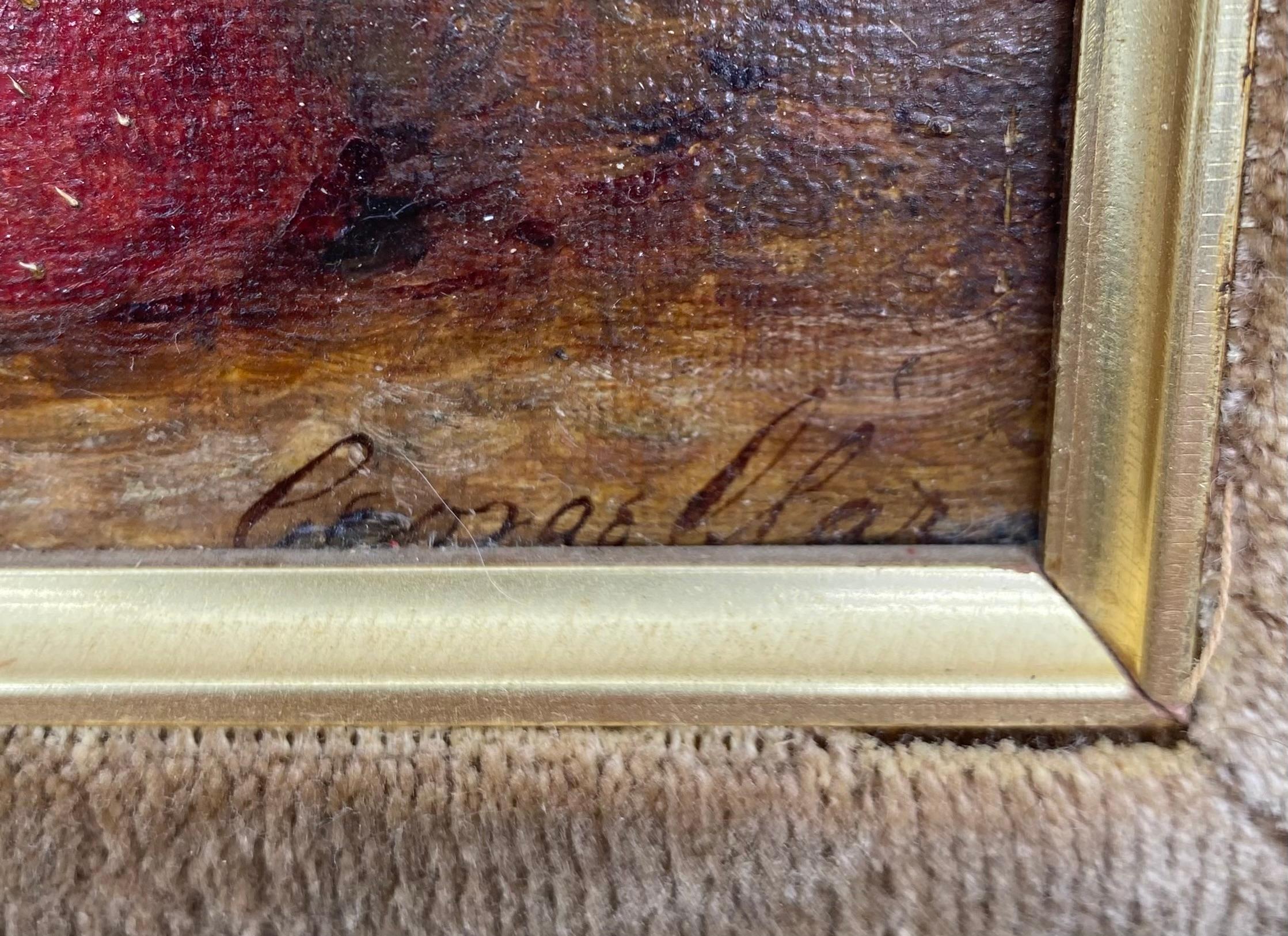 Vintage oil painting by Vincent Clare - fruit and apples oil signed - Brown Still-Life by George Clare