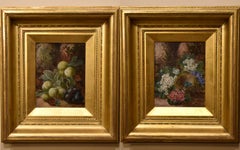 Oil paintings pair by George Clare "Fruit" and "Flowers" 