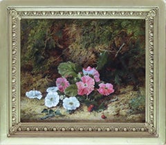 Óleo original sobre lienzo, George Clare, "Prímulas"