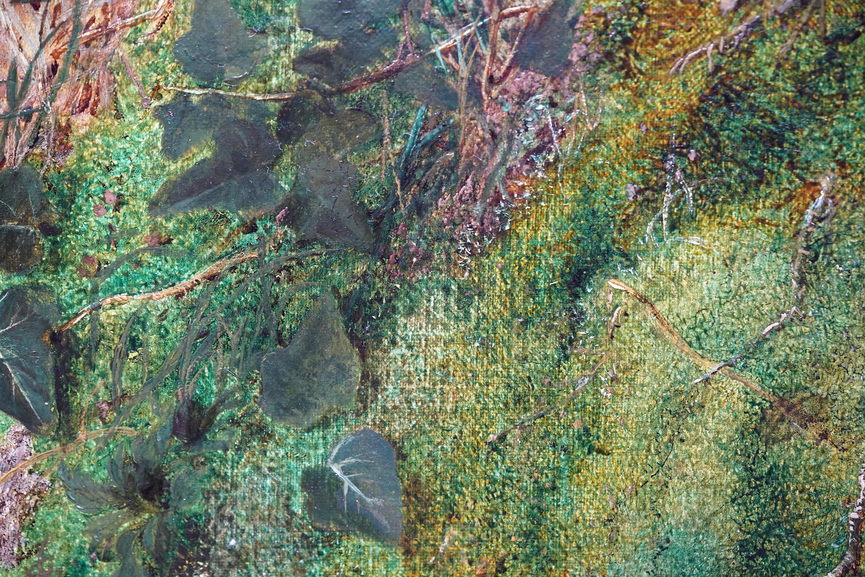 Questo delizioso dipinto a olio di natura morta britannica vittoriana è opera del noto pittore di nature morte George Clare. Dipinto intorno al 1870, la composizione è costituita da diversi tipi di frutta, tra cui uva verde e rossa che fuoriesce da