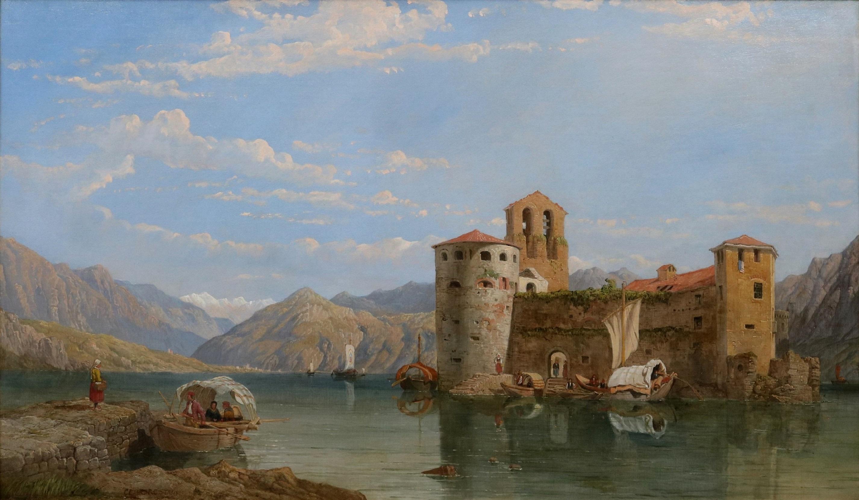 Castelli di Cannero, Lac Majeur - Huile sur toile des lacs italiens du 19e siècle - Painting de George Clarkson Stanfield