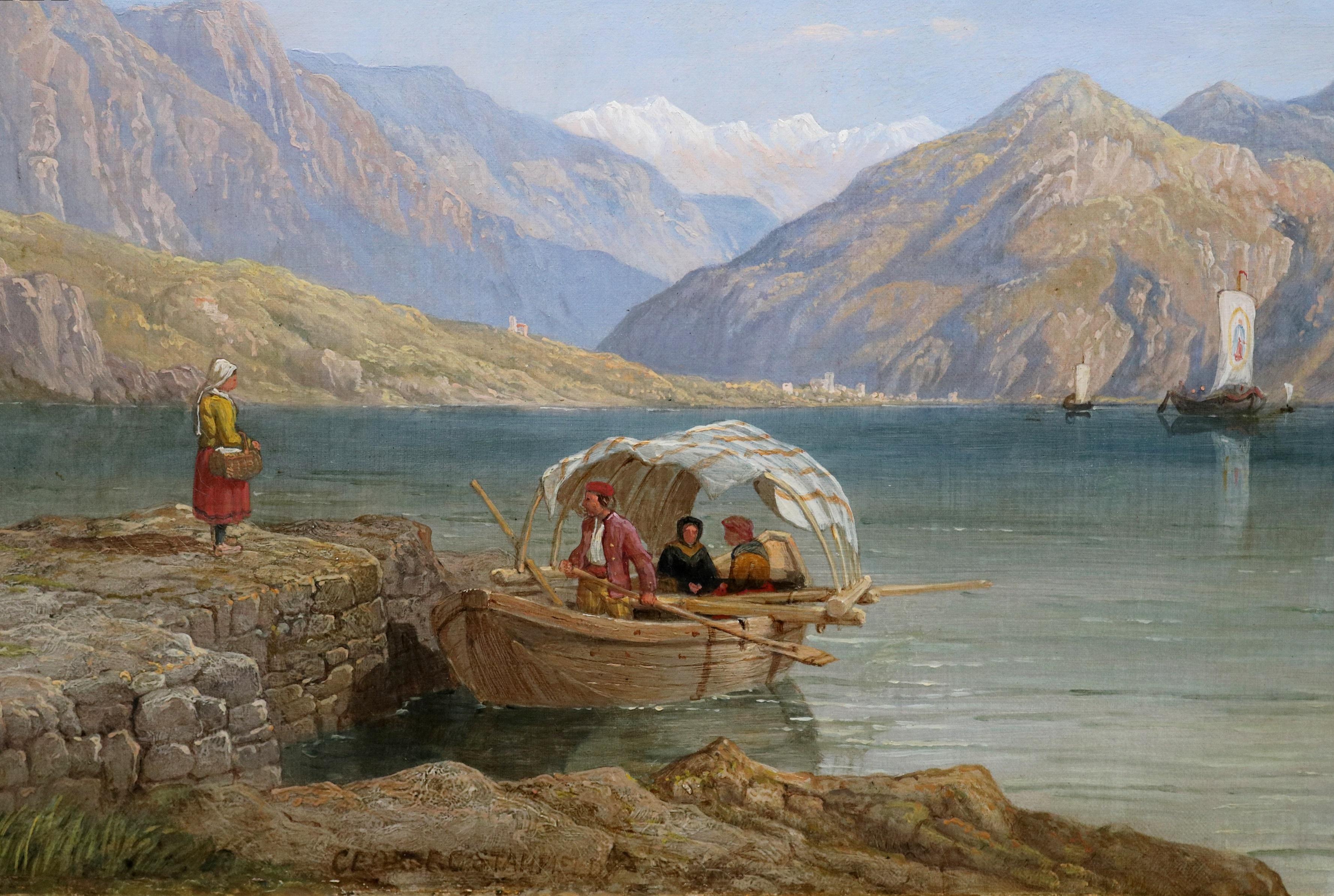 Castelli di Cannero, Lac Majeur - Huile sur toile des lacs italiens du 19e siècle en vente 3