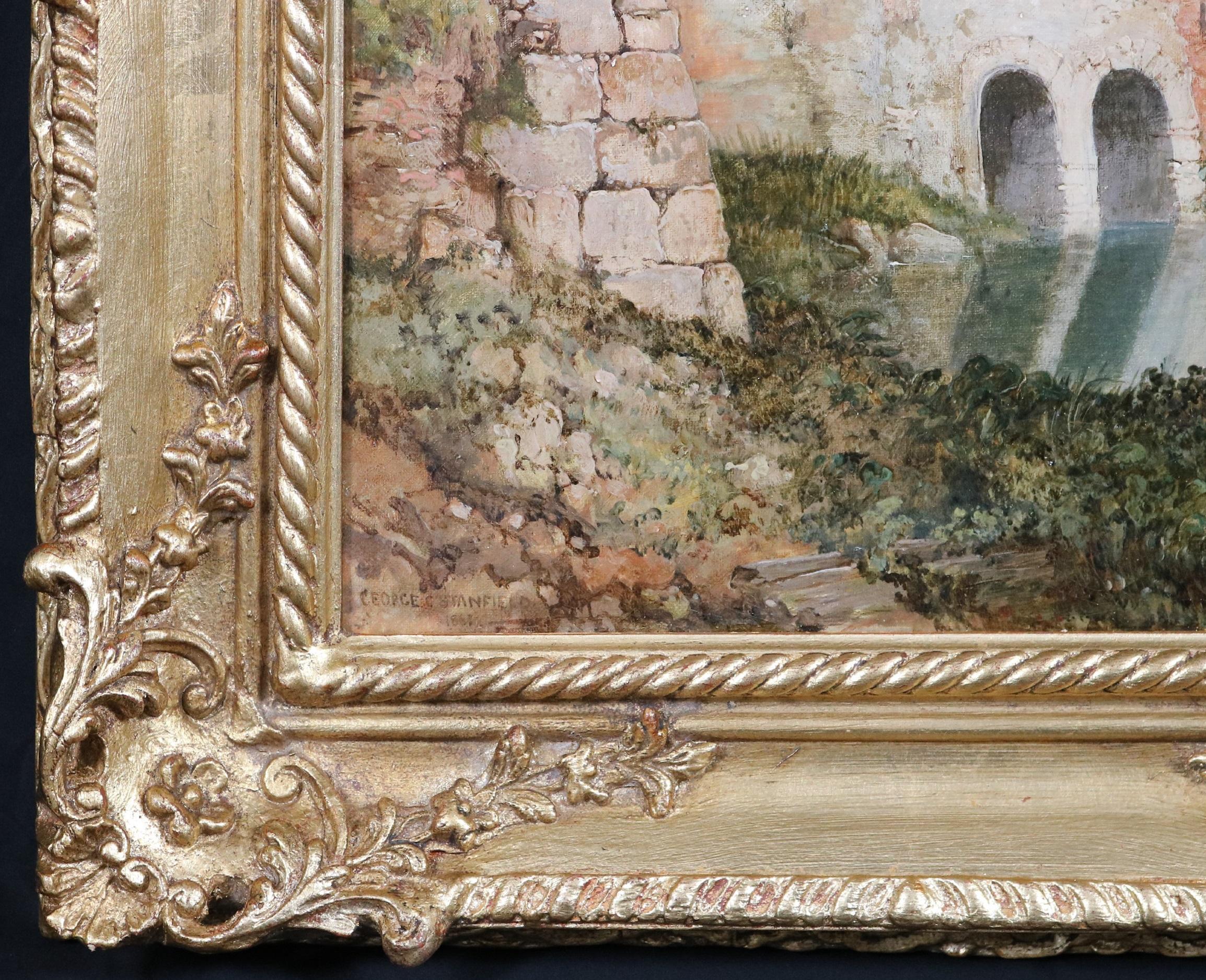Fortezza di Charlemont - Pittura a olio del XIX secolo Paesaggio fluviale Castello francese in vendita 8