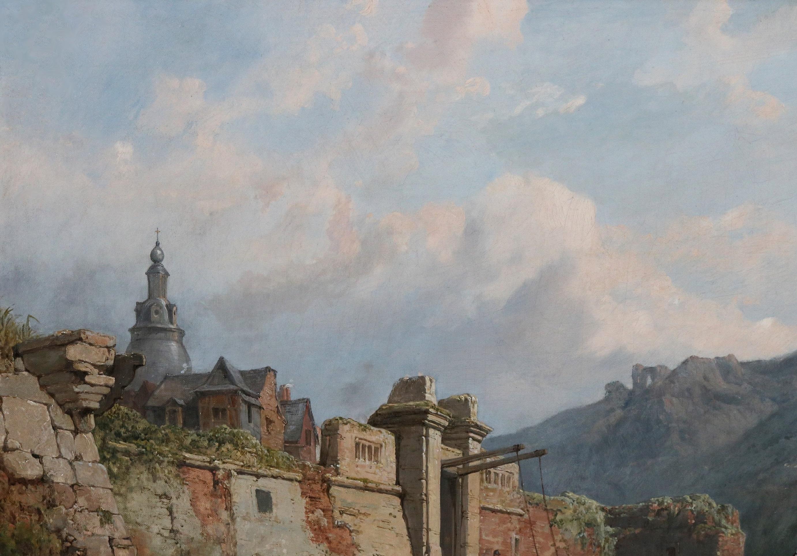 Fortezza di Charlemont - Pittura a olio del XIX secolo Paesaggio fluviale Castello francese - Figurative Painting Marrone di George Clarkson Stanfield