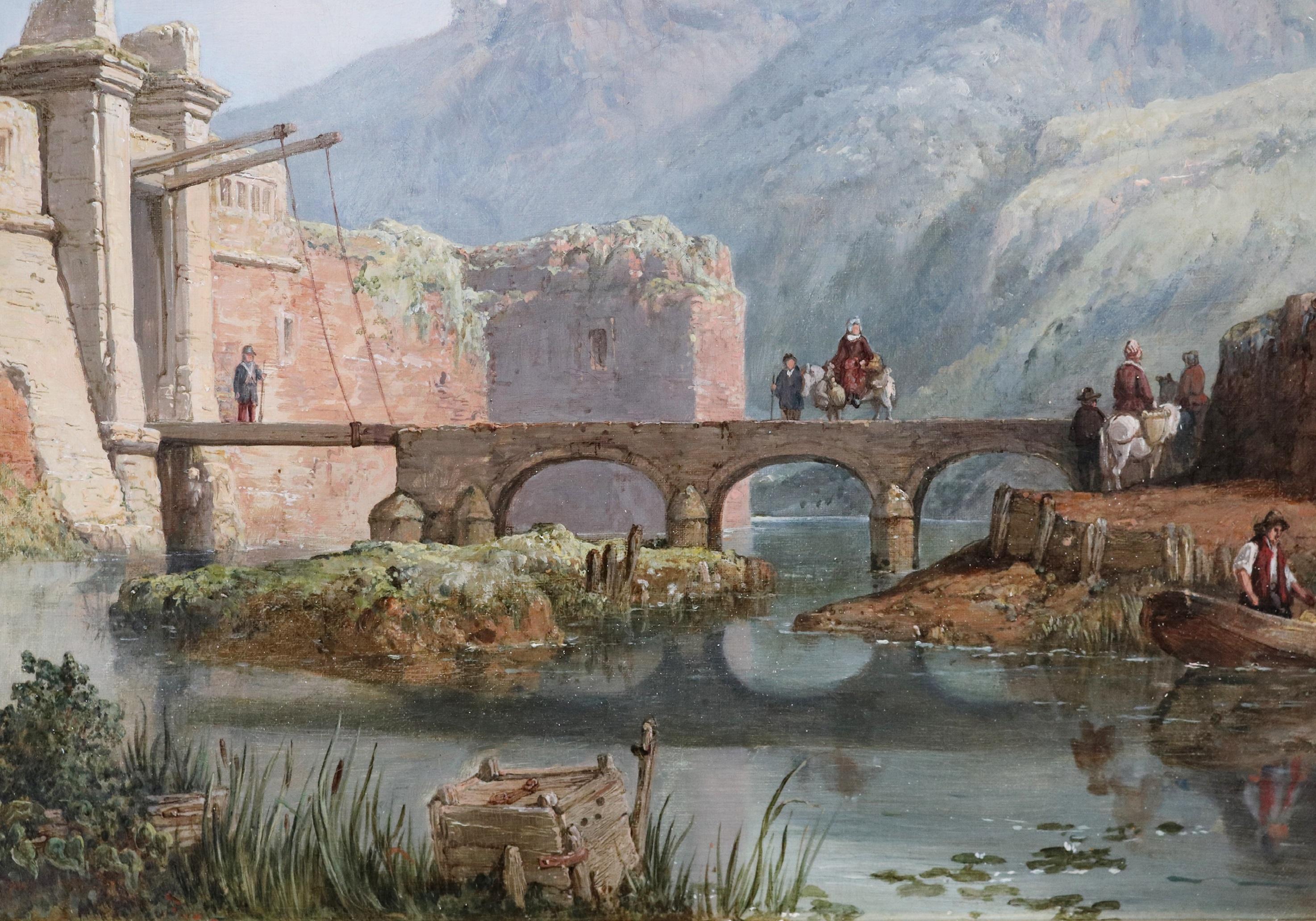 Fortezza di Charlemont - Pittura a olio del XIX secolo Paesaggio fluviale Castello francese in vendita 1