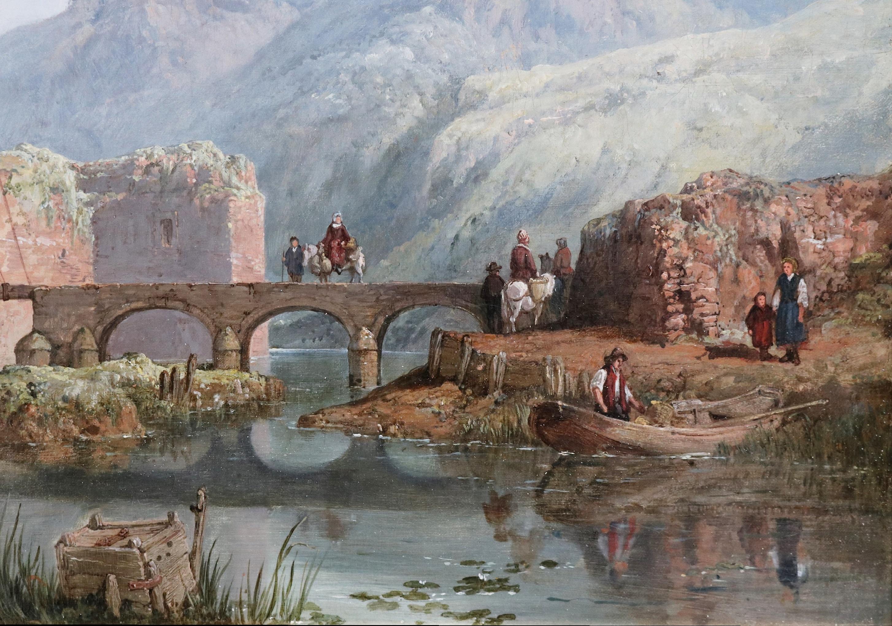Fortezza di Charlemont - Pittura a olio del XIX secolo Paesaggio fluviale Castello francese in vendita 3