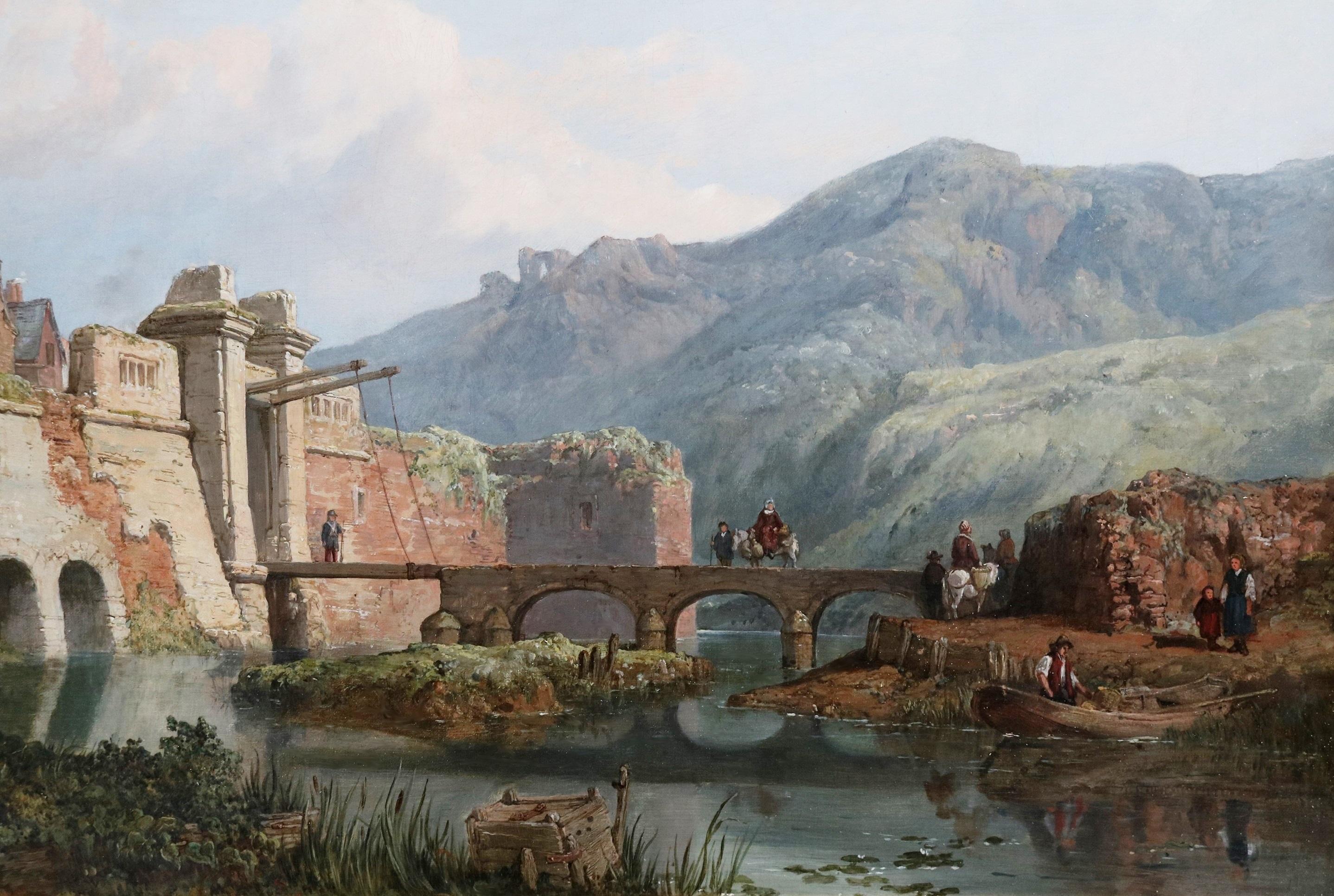 Fortezza di Charlemont - Pittura a olio del XIX secolo Paesaggio fluviale Castello francese in vendita 4