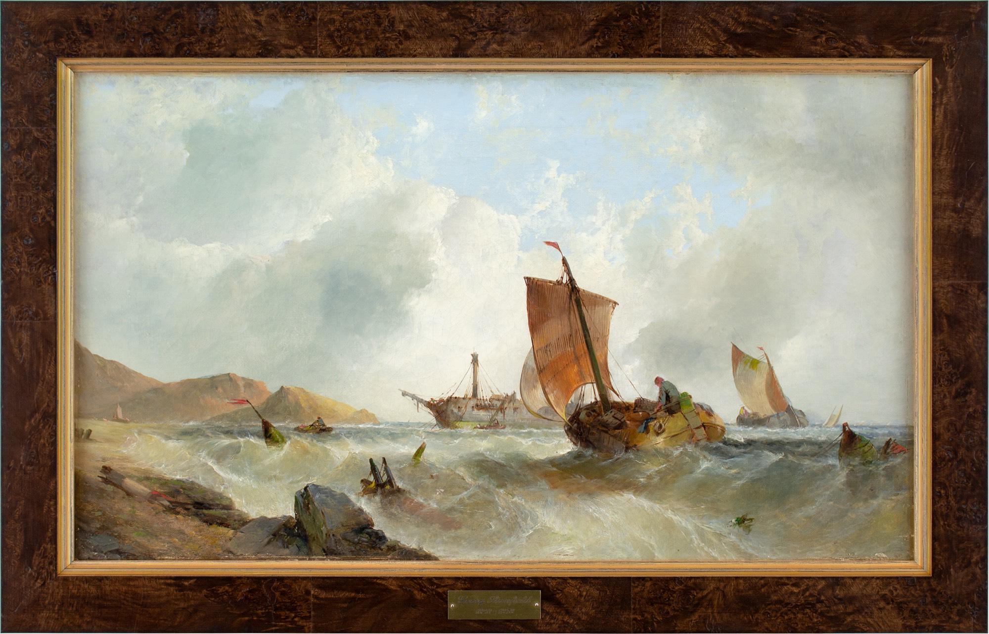 Este óleo de mediados del siglo XIX, atribuido al artista inglés George Clarkson Stanfield (1826-1878), representa una pequeña embarcación acercándose a un naufragio, cerca de la costa. Stanfield fue un consumado pintor de temas marinos.

Varada en