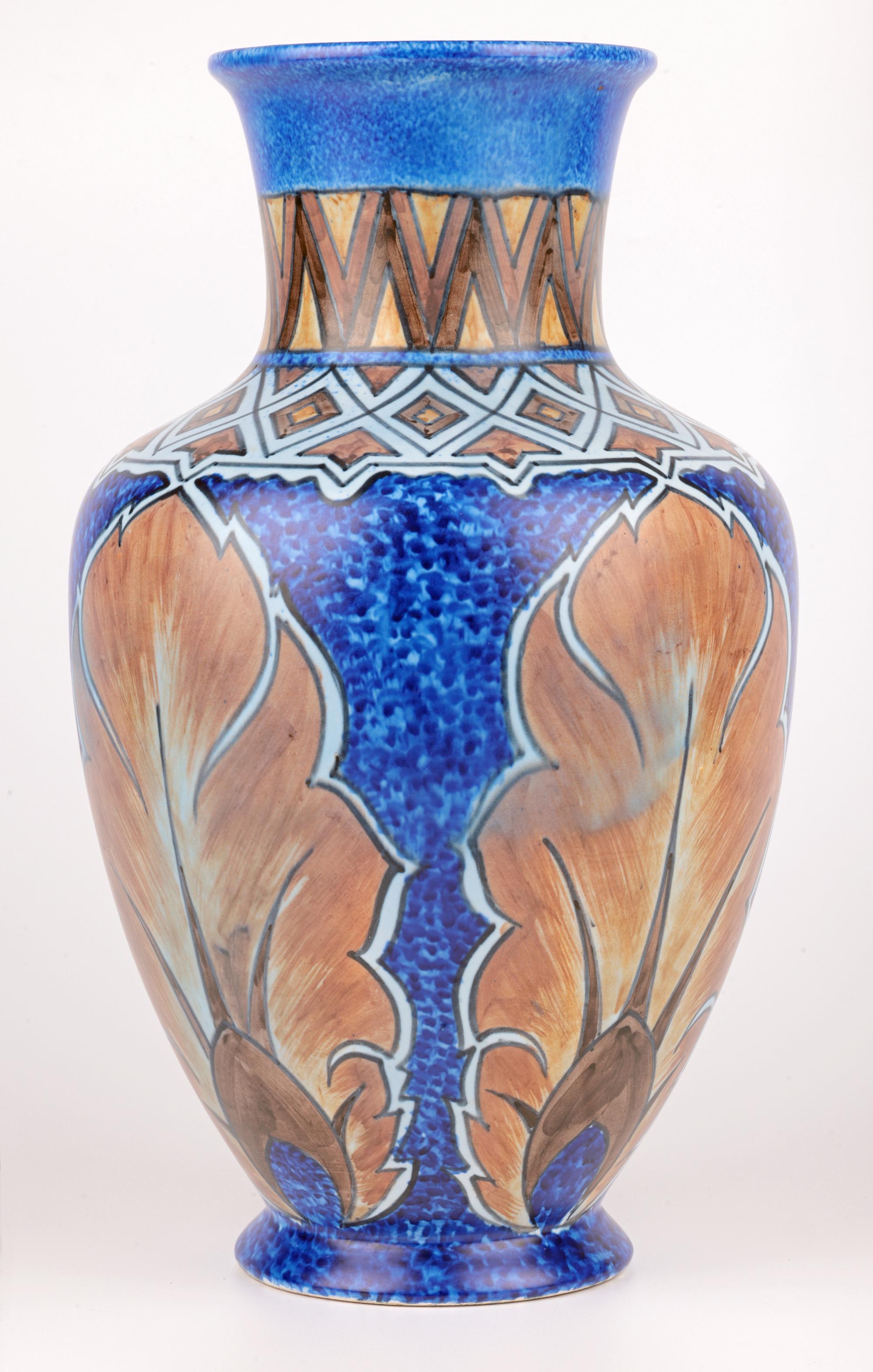 George Clews Tunstall Chameleon Ware Large Hand-Painted Vase For Sale 3